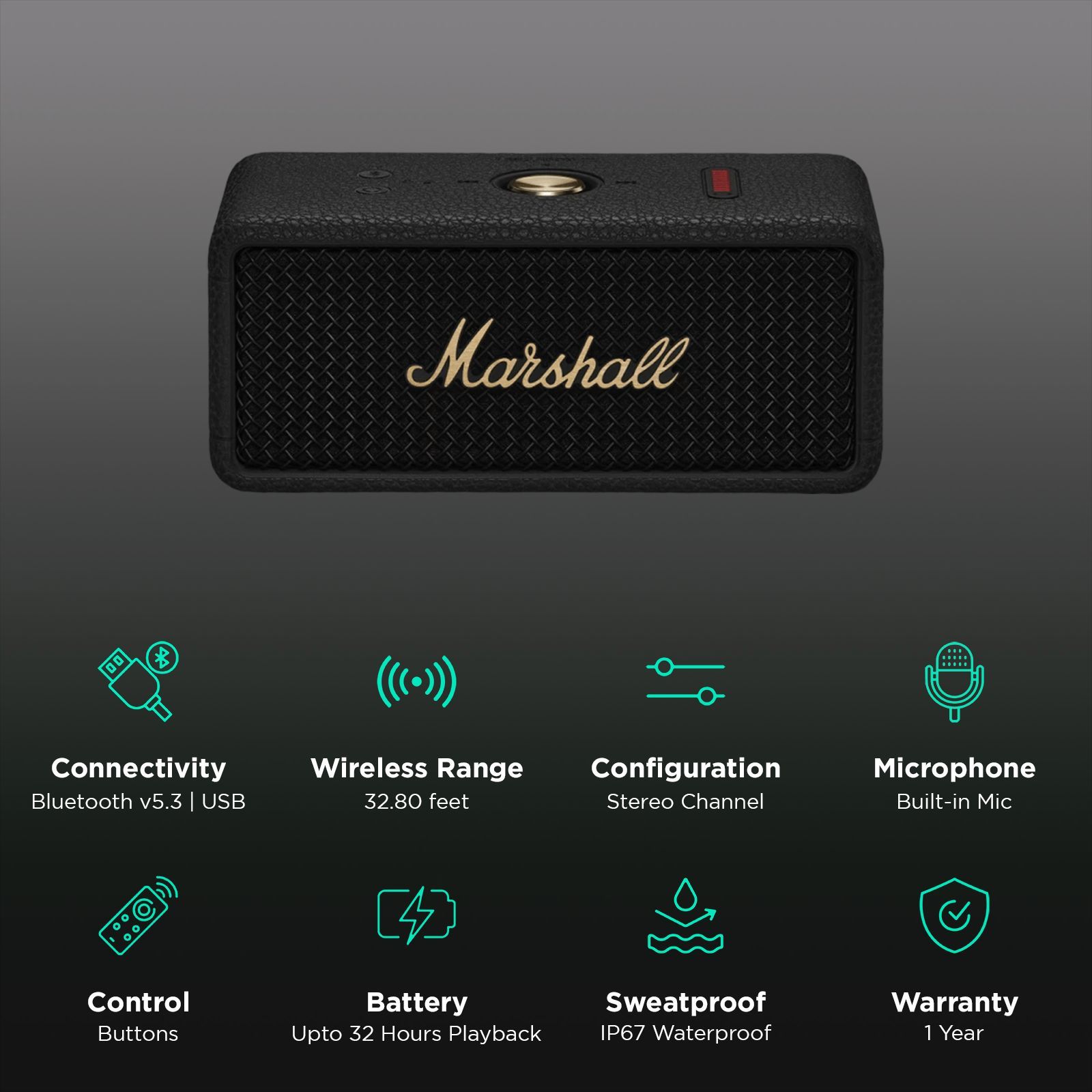 Marshall Emberton III 20W Portable Bluetooth Speaker (IP67 Dust & Waterproof, 360 Degree Sound, Stereo Channel, Black & Brass)_2