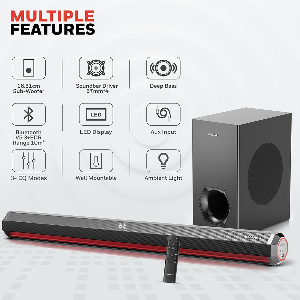 Honeywell Trueno U4000 240W Soundbar with Remote (3D Surround Sound, 2.1 Channel, Black)_10