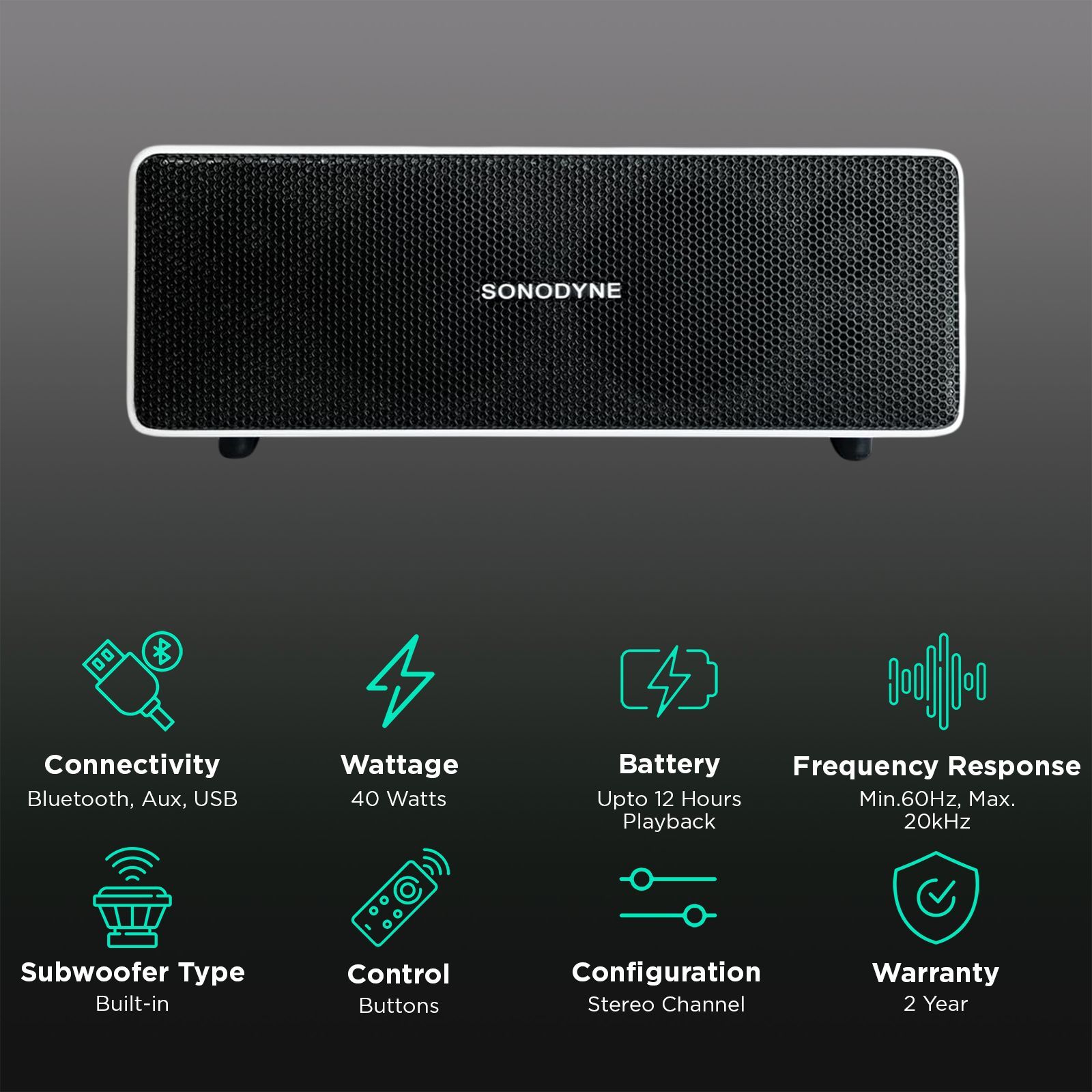 Sonodyne Antara 40W Portable Bluetooth Speaker (IP65 Water Resistant, Duet Mode, Stereo Channel, White)_2