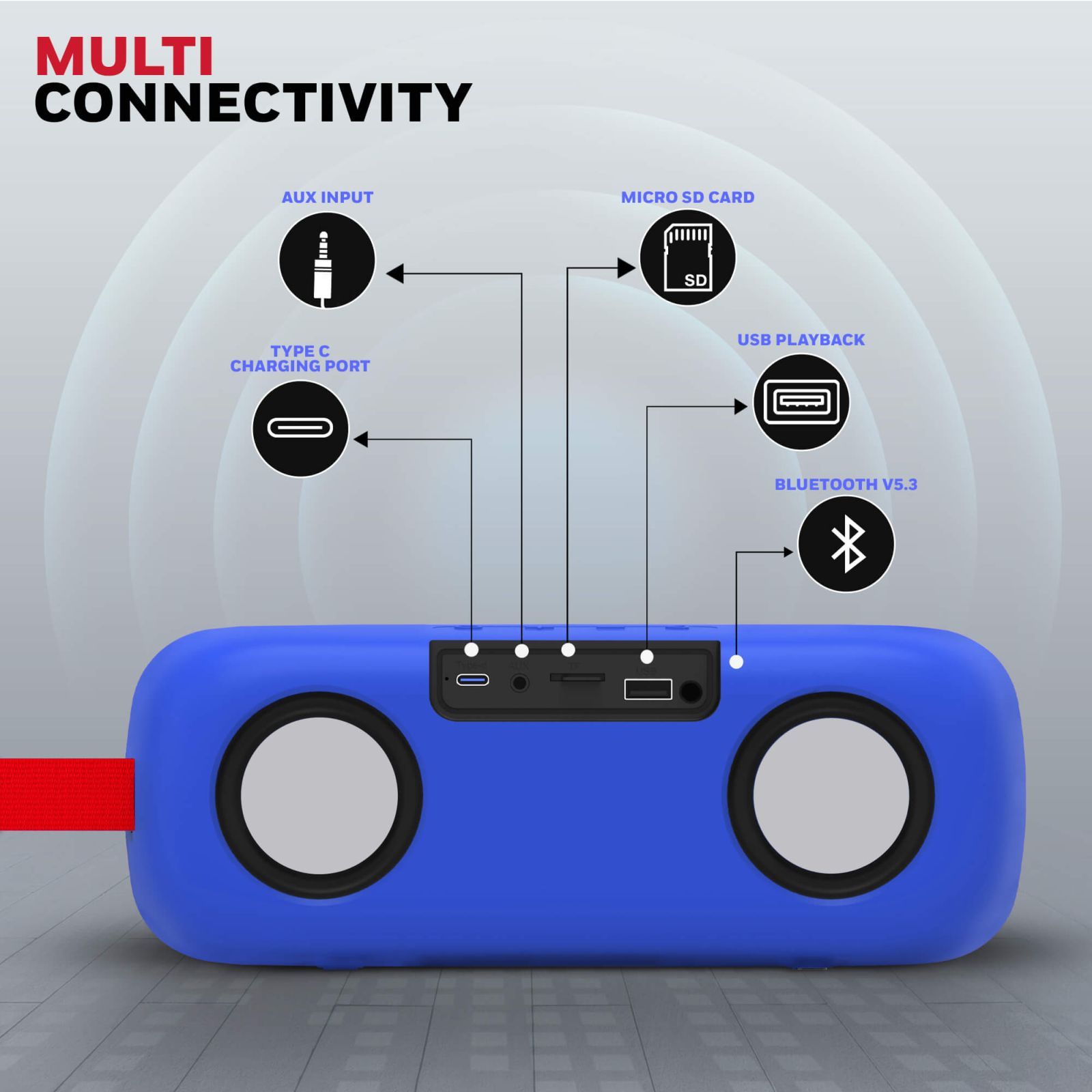 Honeywell Trueno U300 20W Portable Bluetooth Speaker (IPX6 Water Resistant, Deep Bass Radiators, Stereo Channel, Blue)_7