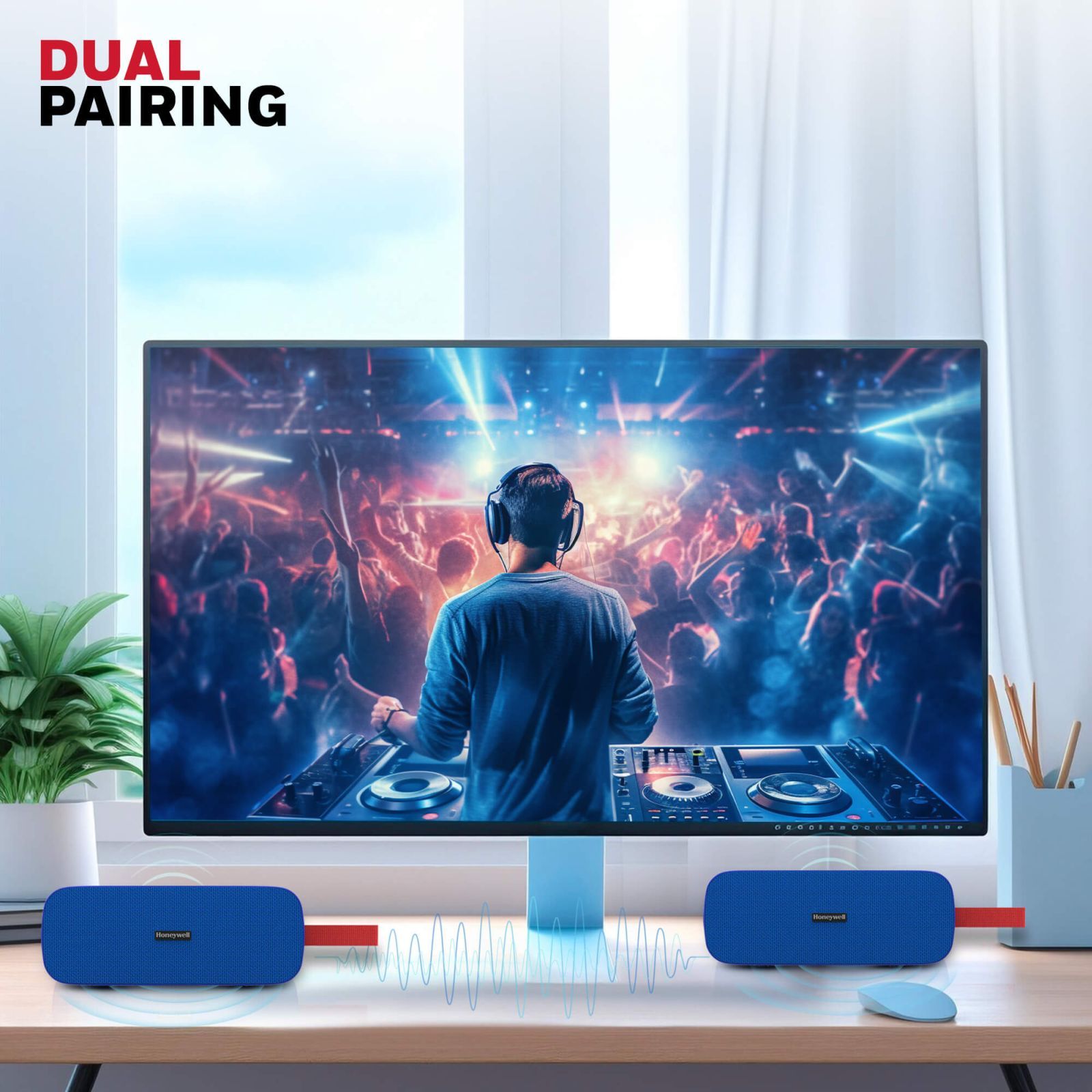 Honeywell Trueno U300 20W Portable Bluetooth Speaker (IPX6 Water Resistant, Deep Bass Radiators, Stereo Channel, Blue)_9