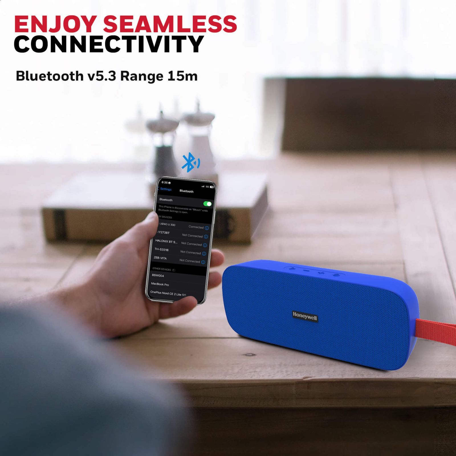 Honeywell Trueno U300 20W Portable Bluetooth Speaker (IPX6 Water Resistant, Deep Bass Radiators, Stereo Channel, Blue)_5