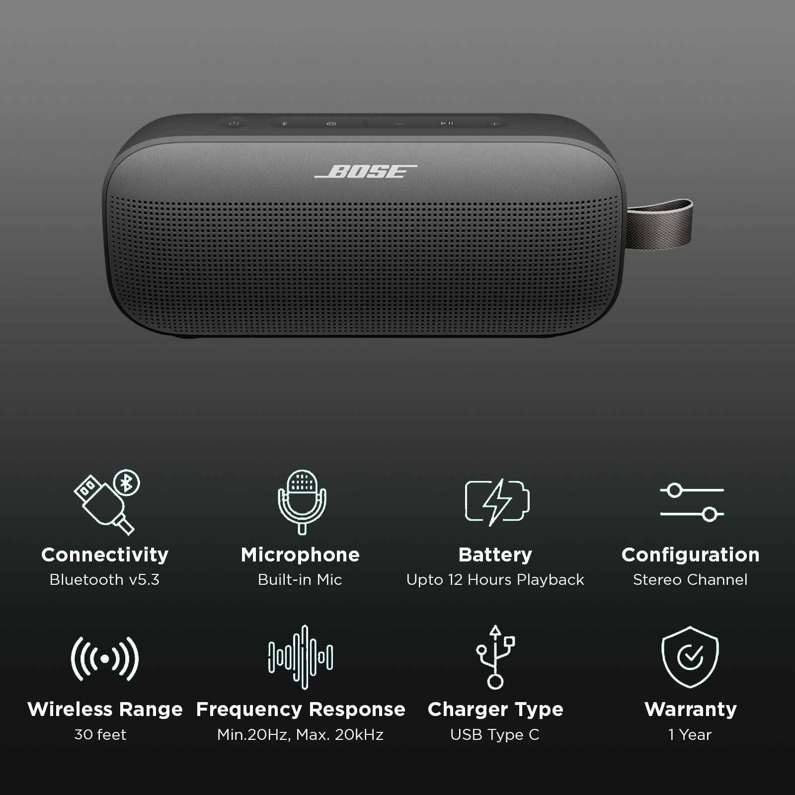 BOSE SoundLink Flex (2nd Gen) Portable Bluetooth Speaker (IP67 Water Resistant, PositionIQ Technology, Stereo Channel, Black) BOSE SoundLink Flex (2nd Gen) Portable Bluetooth Speaker (IP67 Water Resistant, PositionIQ Technology, Stereo Channel, Black)_2