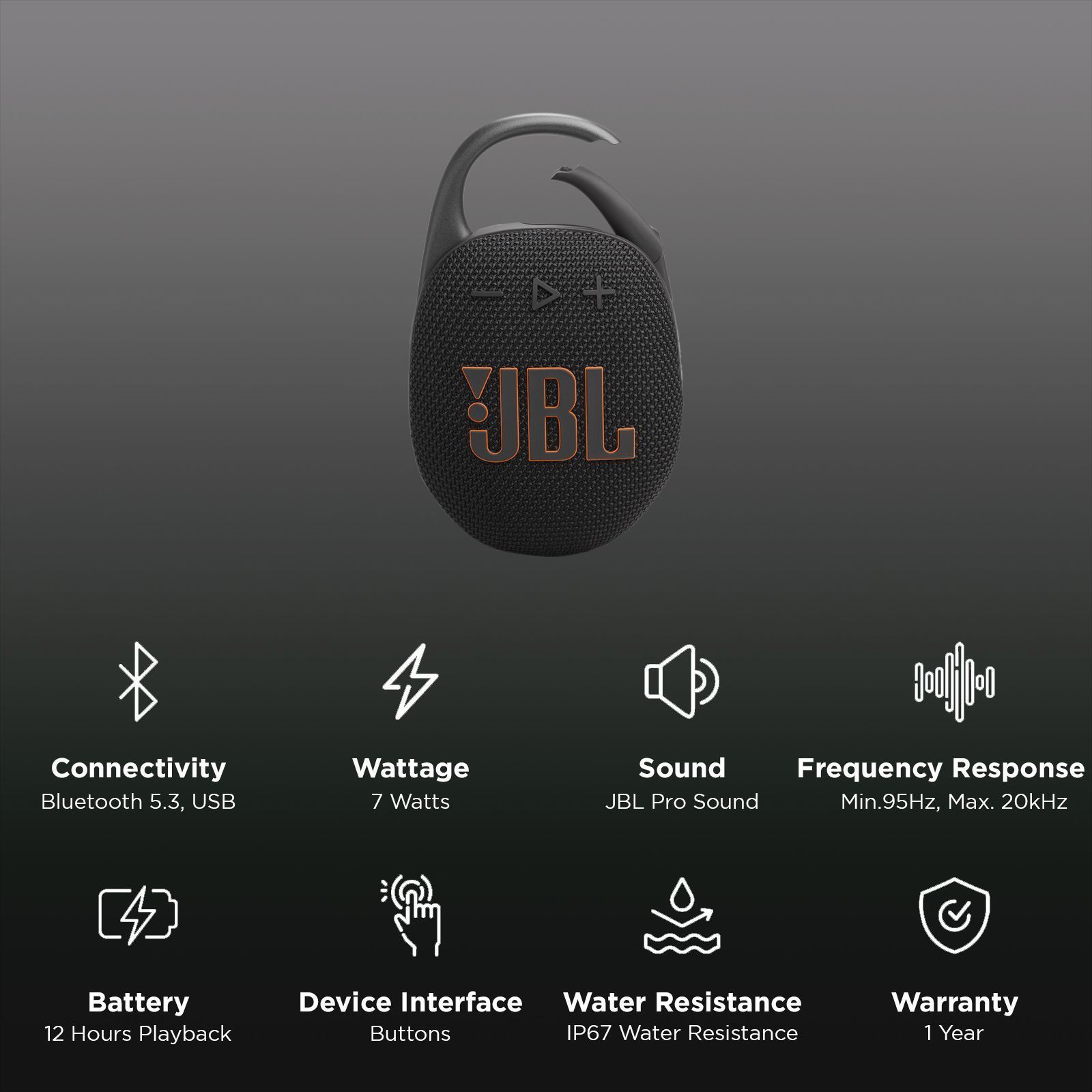 JBL Clip 5 7W Portable Bluetooth Speaker (IP67 Water Proof, Supports Auracast, Black)_2