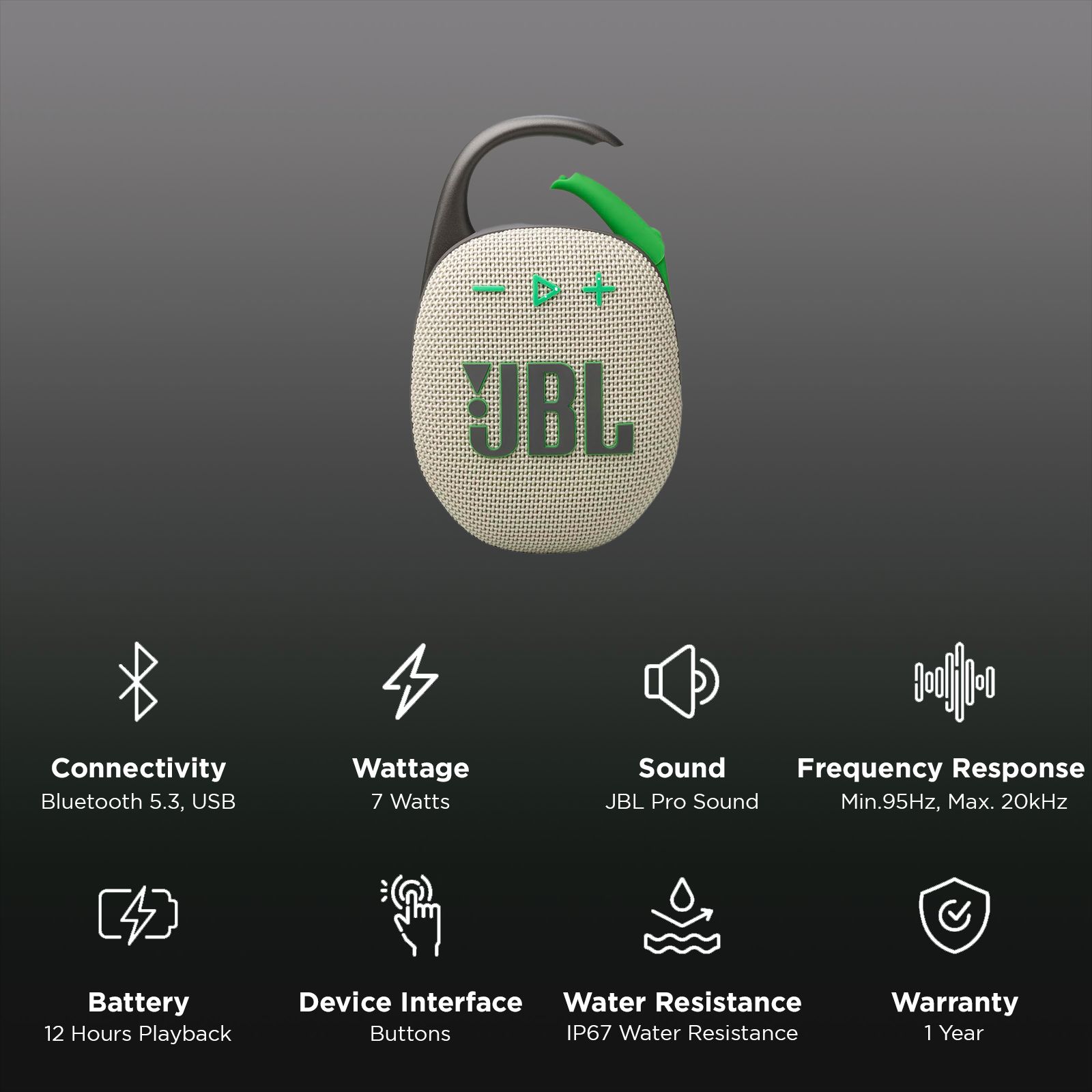 JBL Clip 5 7W Portable Bluetooth Speaker (IP67 Water Proof, Supports Auracast, Sand)_2