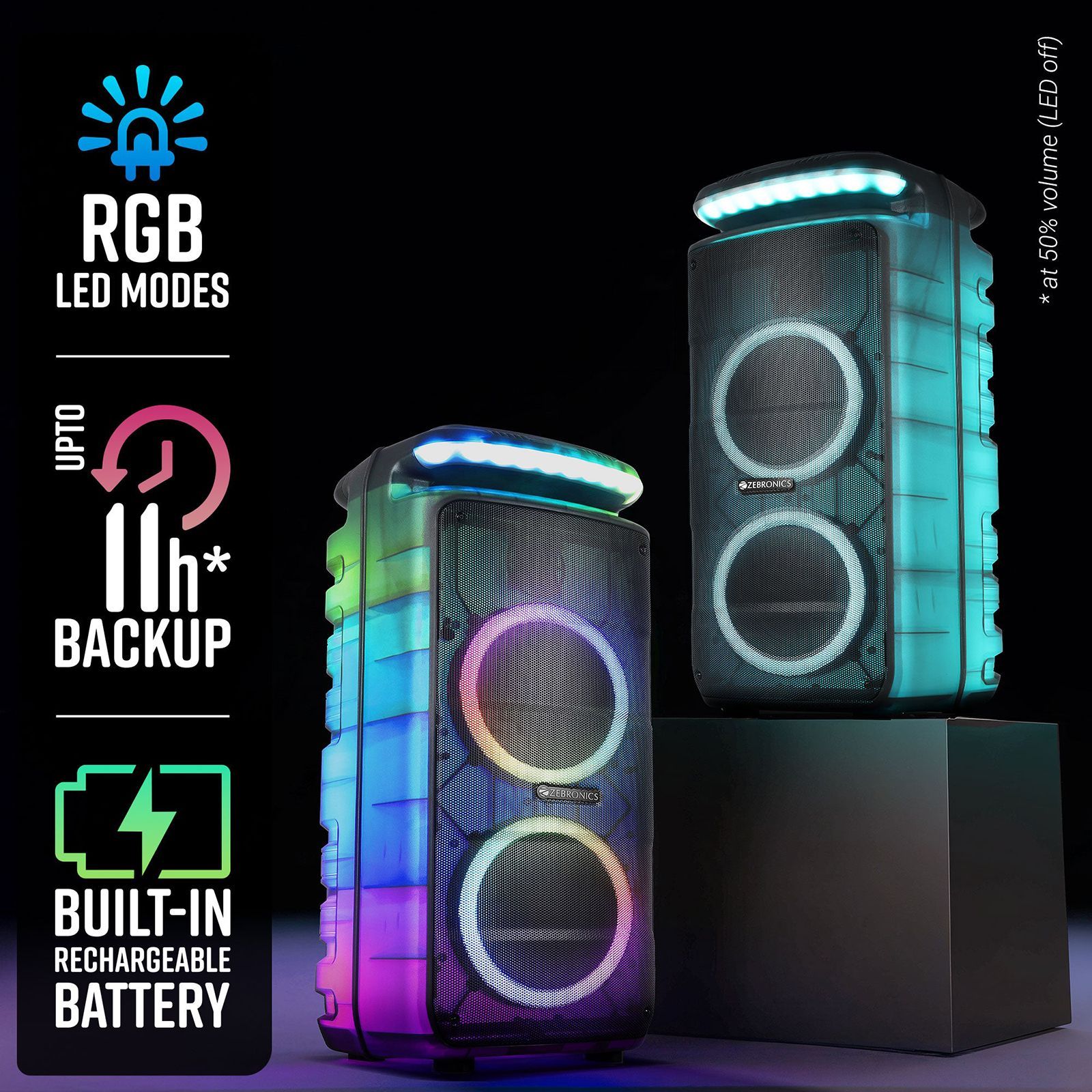 ZEBRONICS Zeb Glow Box 8B 160W Bluetooth Party Speaker wit Mic (RGB Lights with Control Switch, Hi-Fi Party Speaker, Black) ZEBRONICS Zeb Glow Box 8B 160W Bluetooth Party Speaker wit Mic (RGB Lights with Control Switch, Hi-Fi Party Speaker, Black)_7