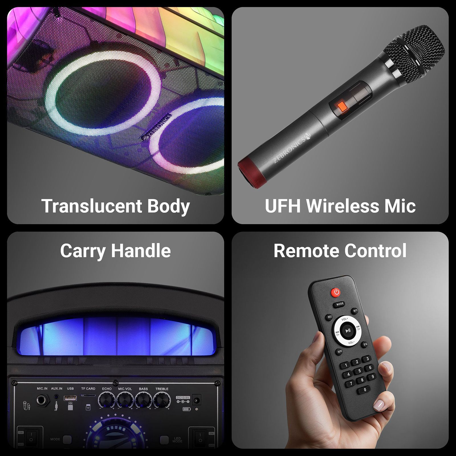 ZEBRONICS Zeb Glow Box 8B 160W Bluetooth Party Speaker wit Mic (RGB Lights with Control Switch, Hi-Fi Party Speaker, Black) ZEBRONICS Zeb Glow Box 8B 160W Bluetooth Party Speaker wit Mic (RGB Lights with Control Switch, Hi-Fi Party Speaker, Black)_8