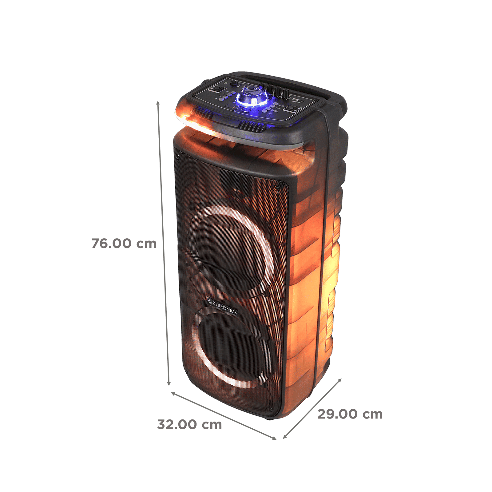 ZEBRONICS Zeb Glow Box 8B 160W Bluetooth Party Speaker wit Mic (RGB Lights with Control Switch, Hi-Fi Party Speaker, Black)_3