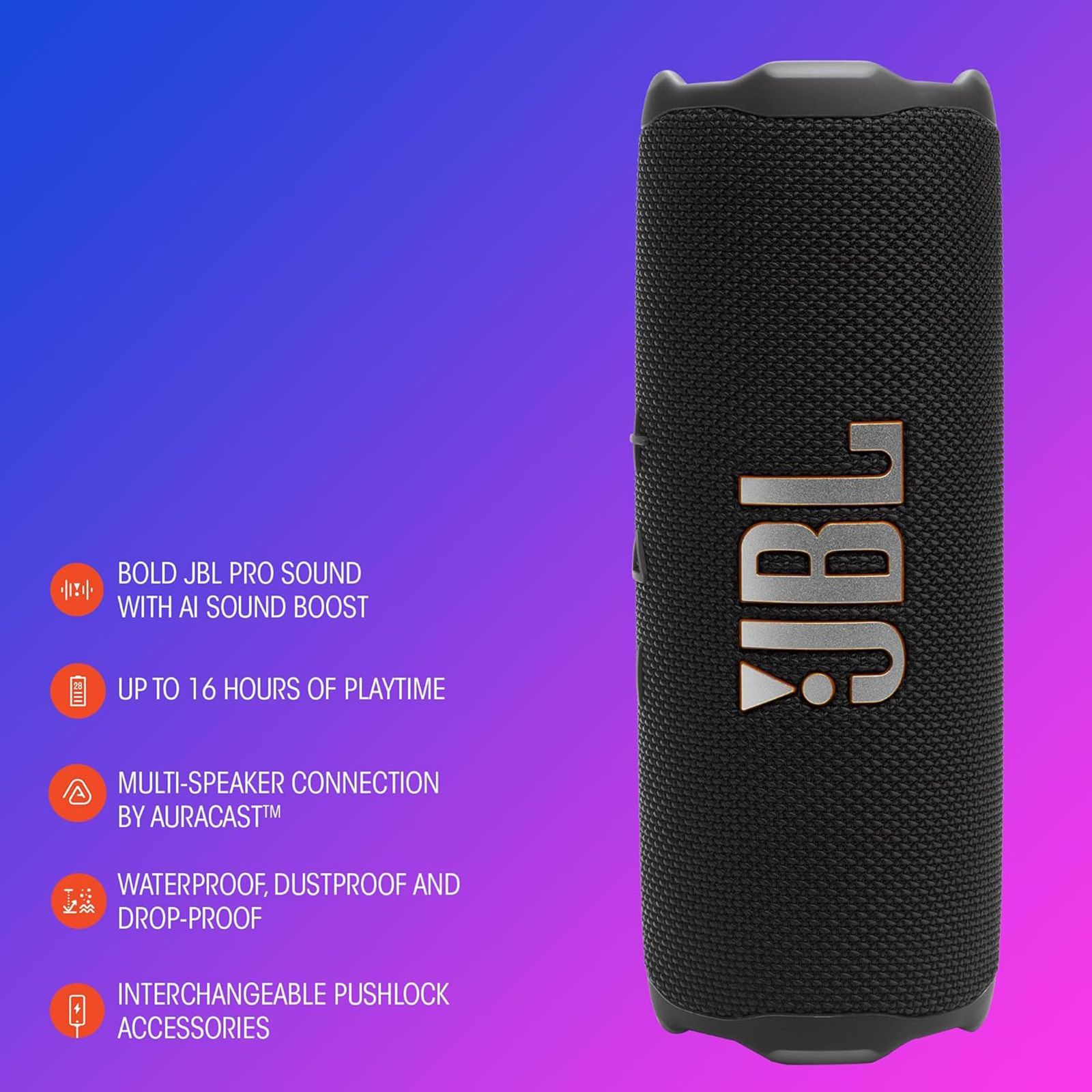 JBL FLIP 7 35W RMS Portable Bluetooth Speaker (IP68 Waterproof, AI Sound Boost, 2.0 Channel, Black)_16