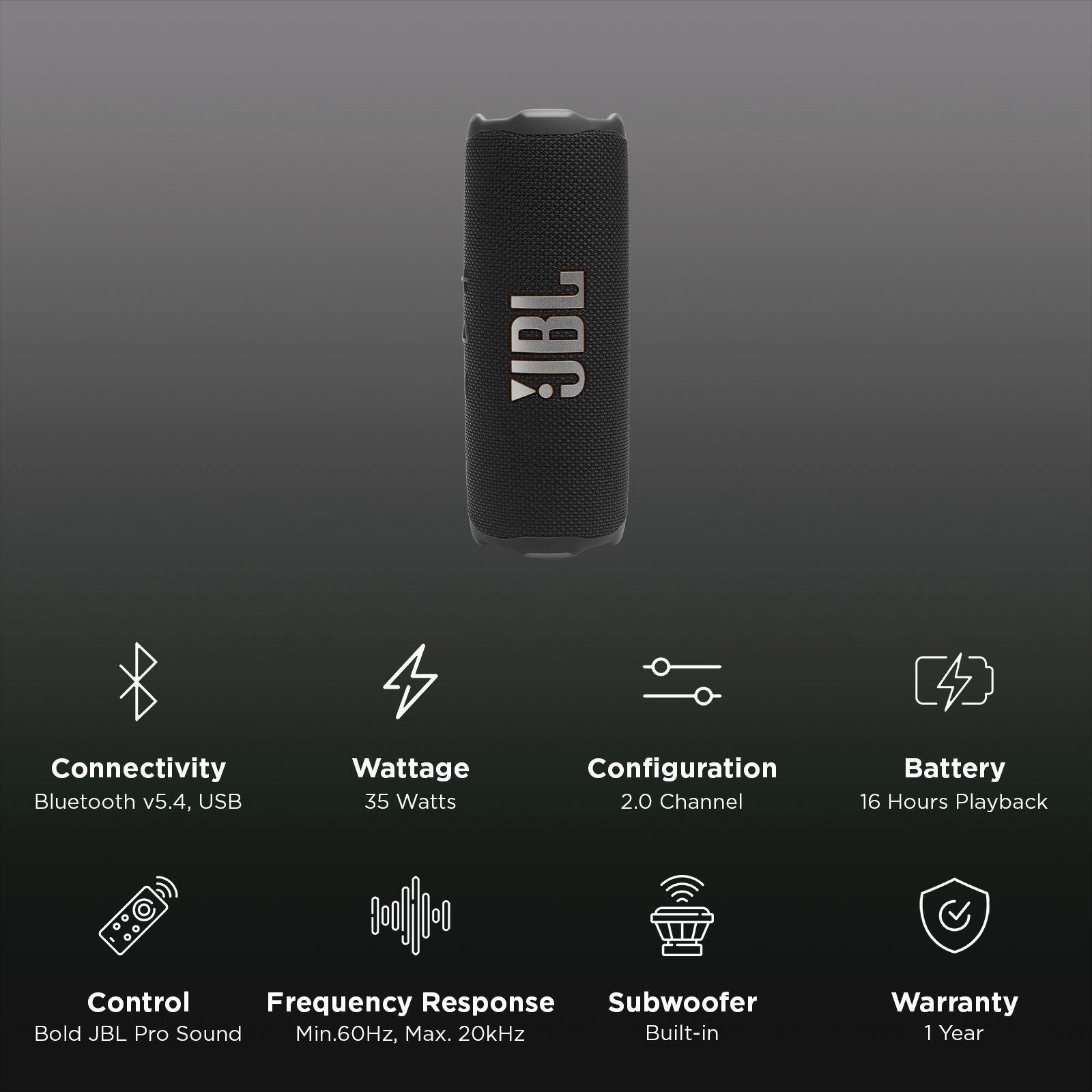 JBL FLIP 7 35W RMS Portable Bluetooth Speaker (IP68 Waterproof, AI Sound Boost, 2.0 Channel, Black)_2