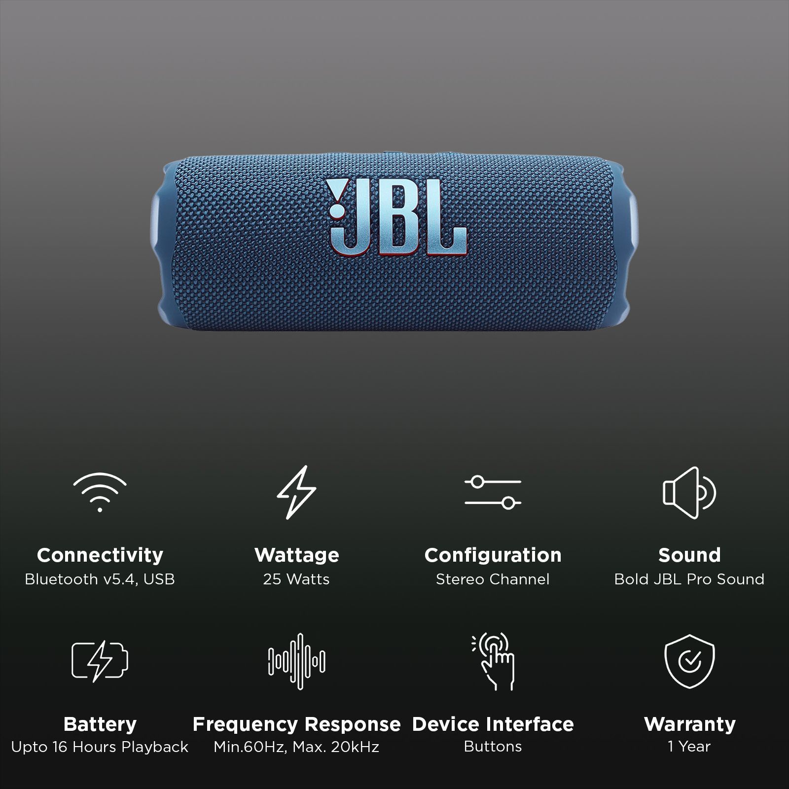 JBL Flip 7 25W Portable Bluetooth Speaker (Waterproof, Bold Pro Sound with AI Sound Boost, Stereo Channel, Blue)_3