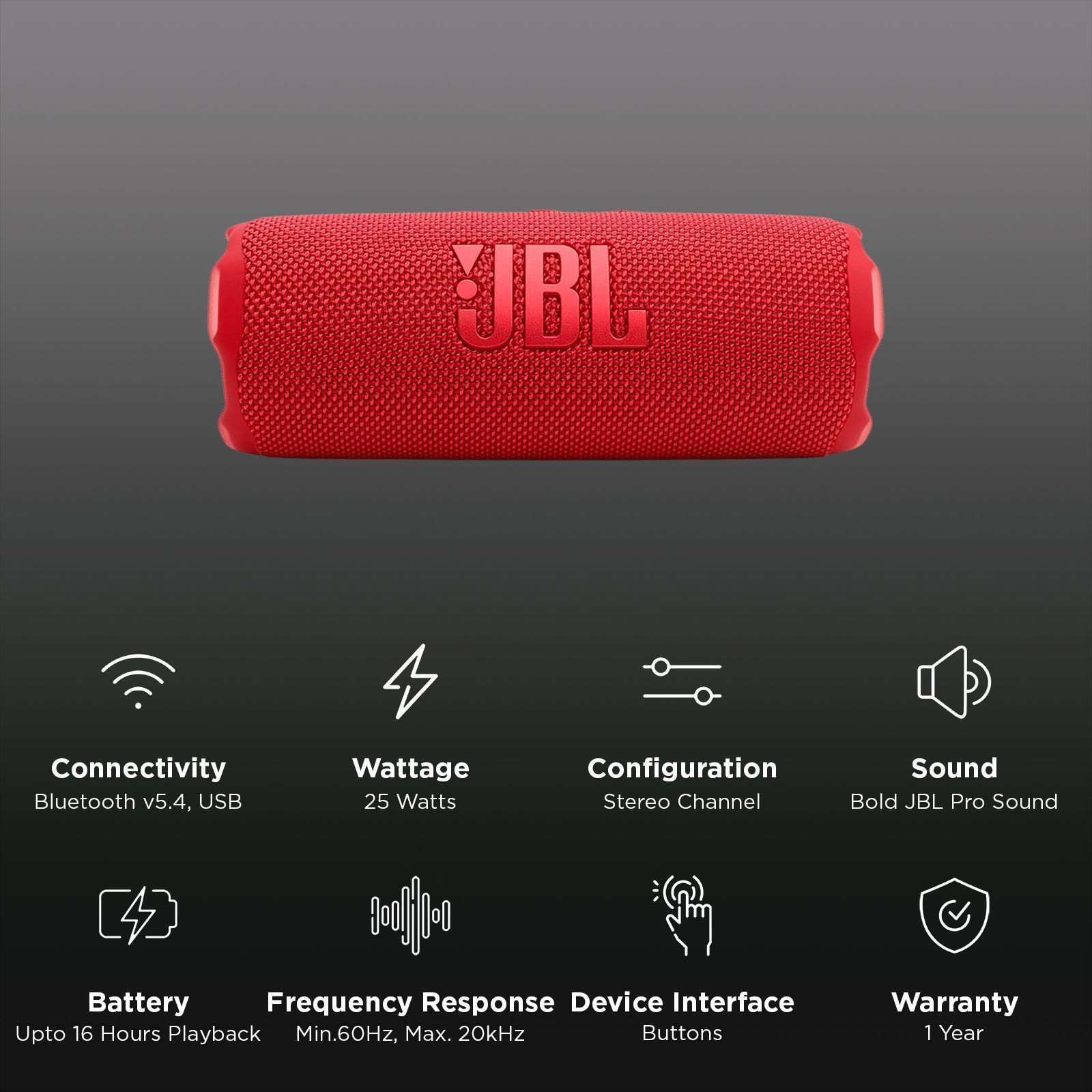 JBL Flip 7 25W Portable Bluetooth Speaker (Waterproof, Bold Pro Sound with AI Sound Boost, Stereo Channel, Red)_3