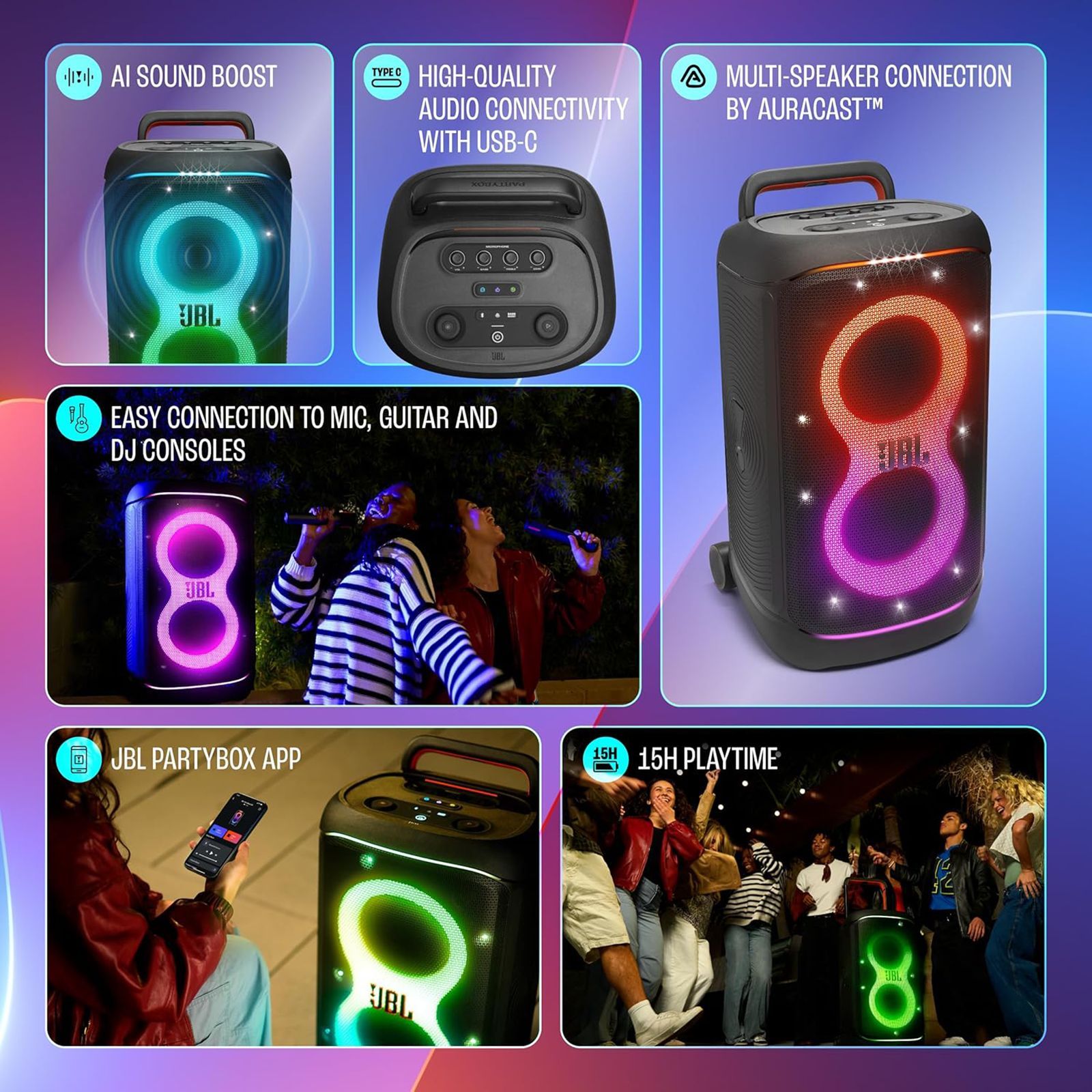 JBL PartyBox 520 400W Bluetooth Party Speaker (Multi-speaker Connection, Black) JBL PartyBox 520 400W Bluetooth Party Speaker (Multi-speaker Connection, Black)_20