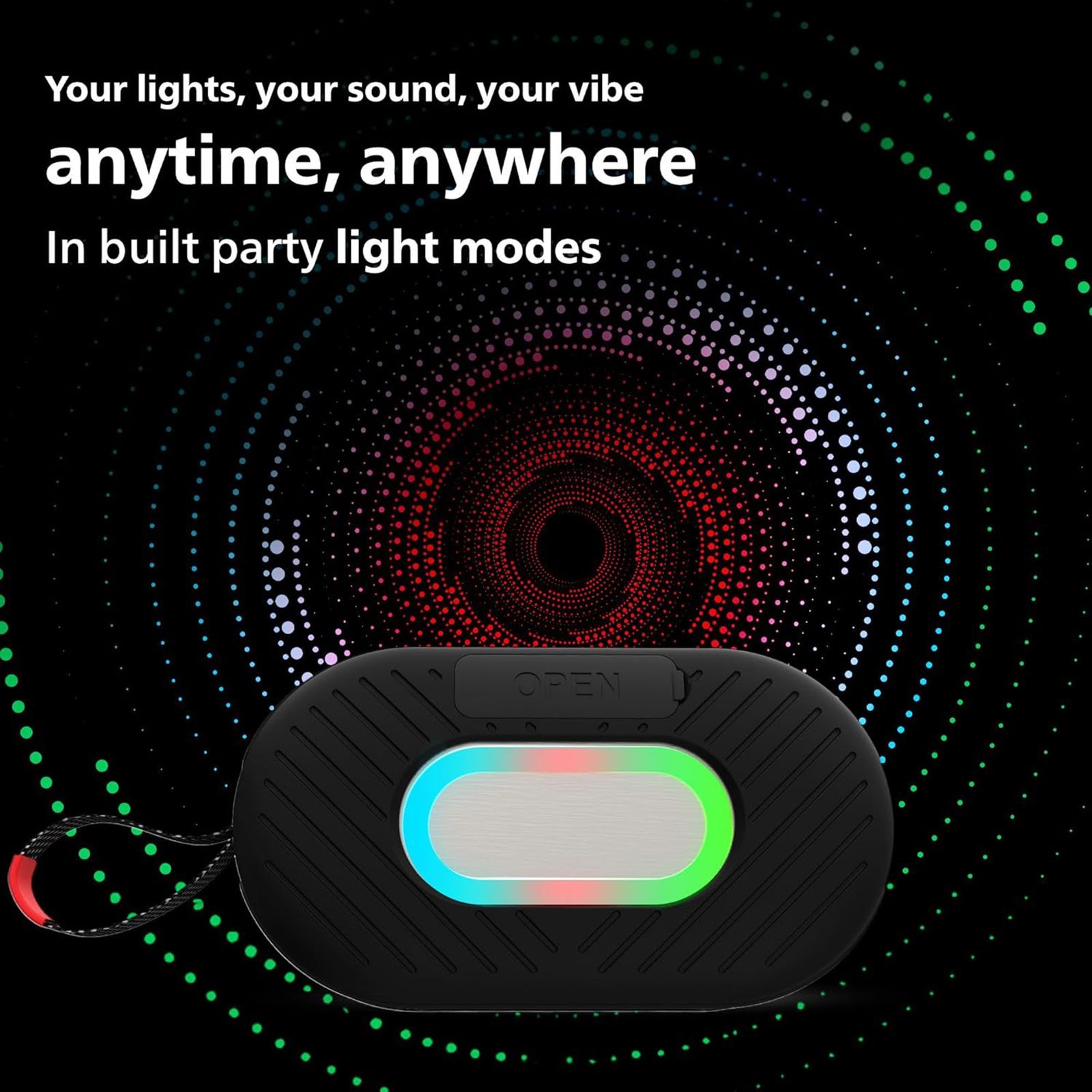 PHILIPS 12W Portable Bluetooth Speaker (IPX4 Water Resistance, RGB Light Modes, Mono Channel, Black)_8