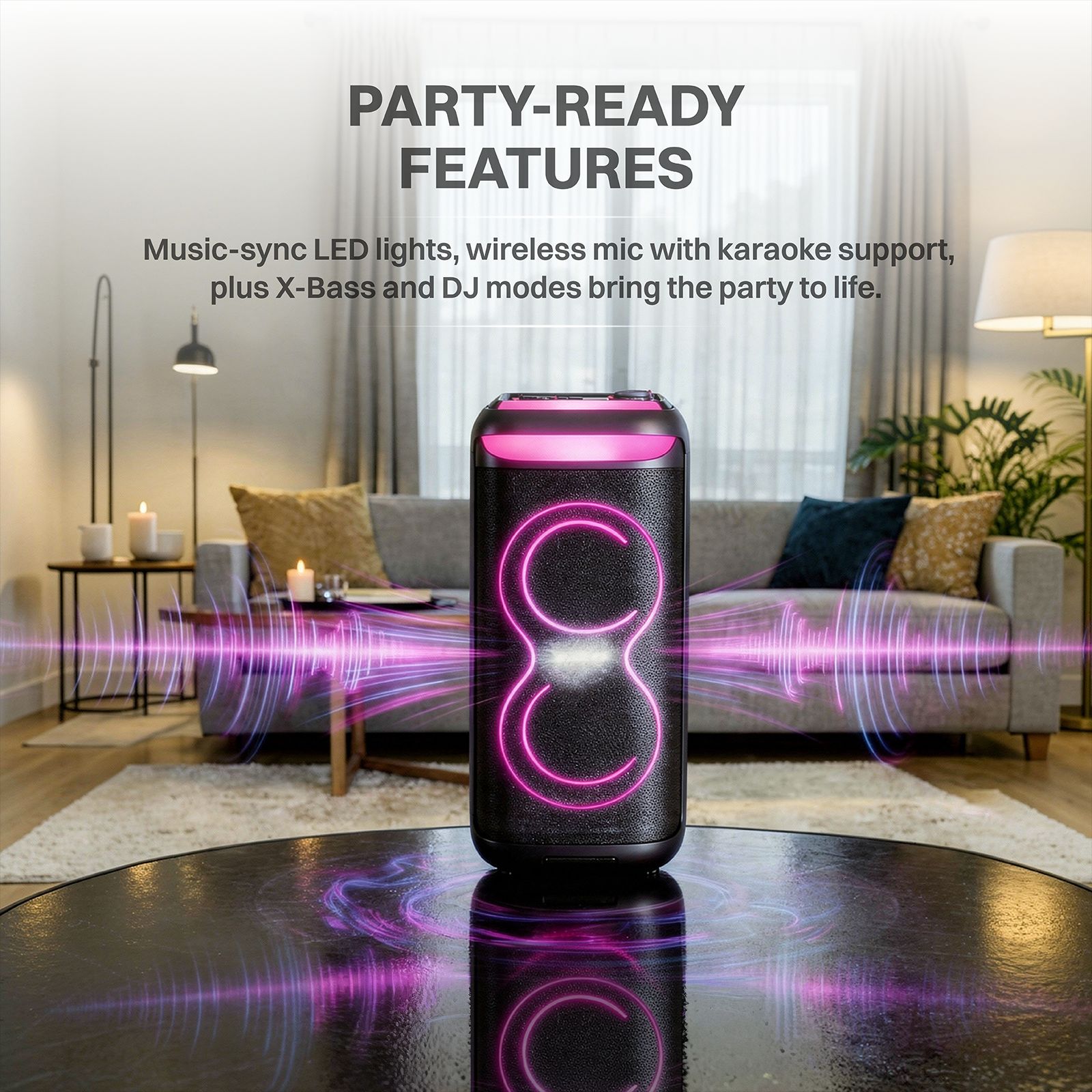 Croma 180W Party Speaker with Mic (Music Sync LED Light, 2.1 Channel, Black)_5