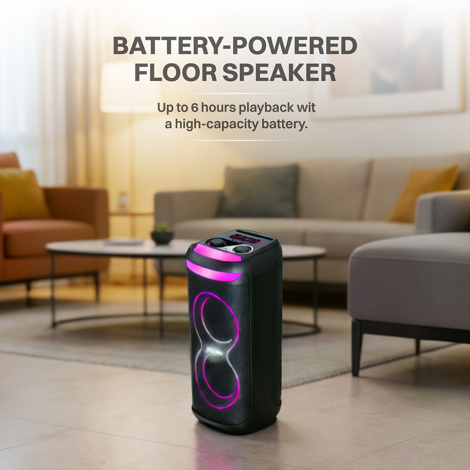 Croma 180W Party Speaker with Mic (Music Sync LED Light, 2.1 Channel, Black)_6