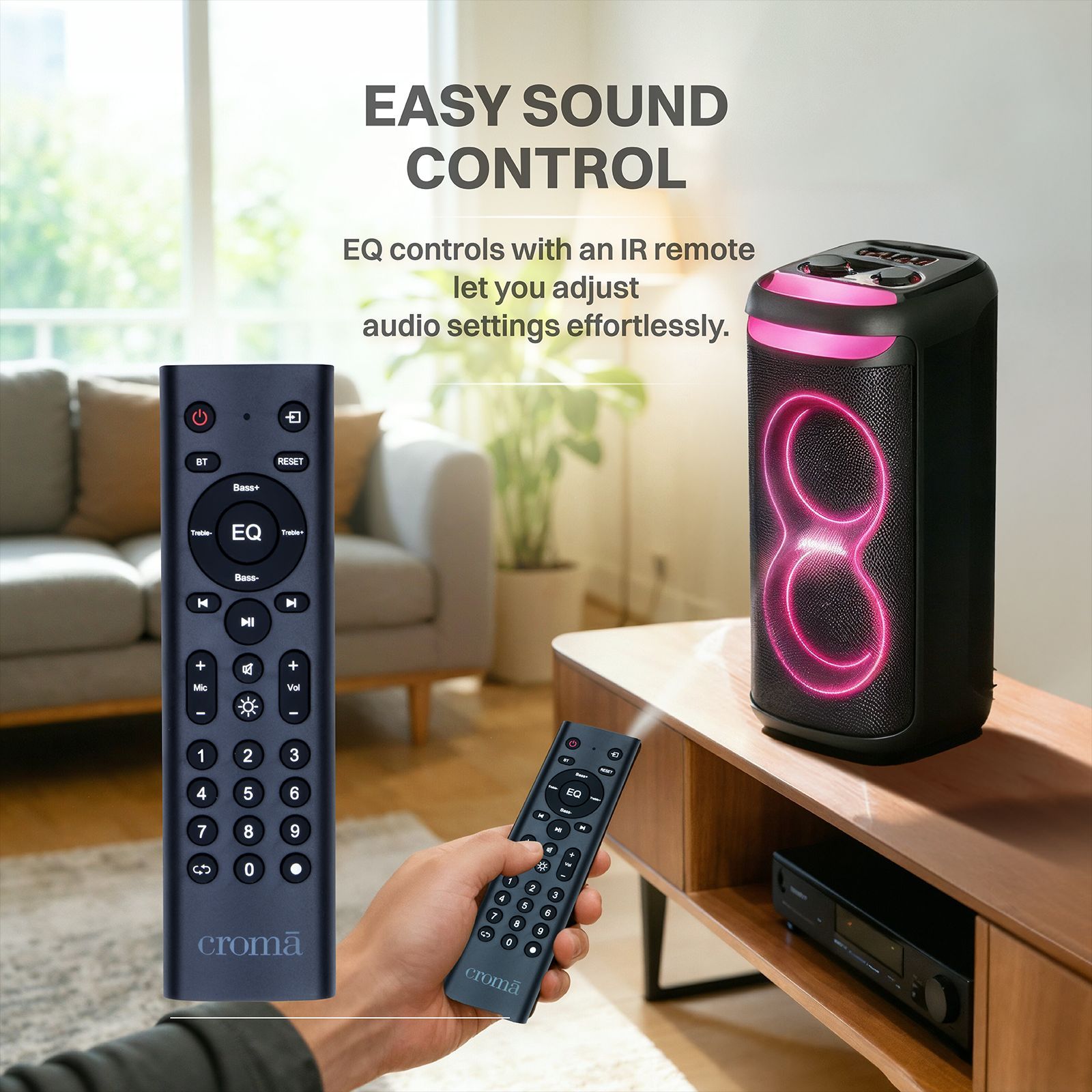 Croma 180W Party Speaker with Mic (Music Sync LED Light, 2.1 Channel, Black)_7