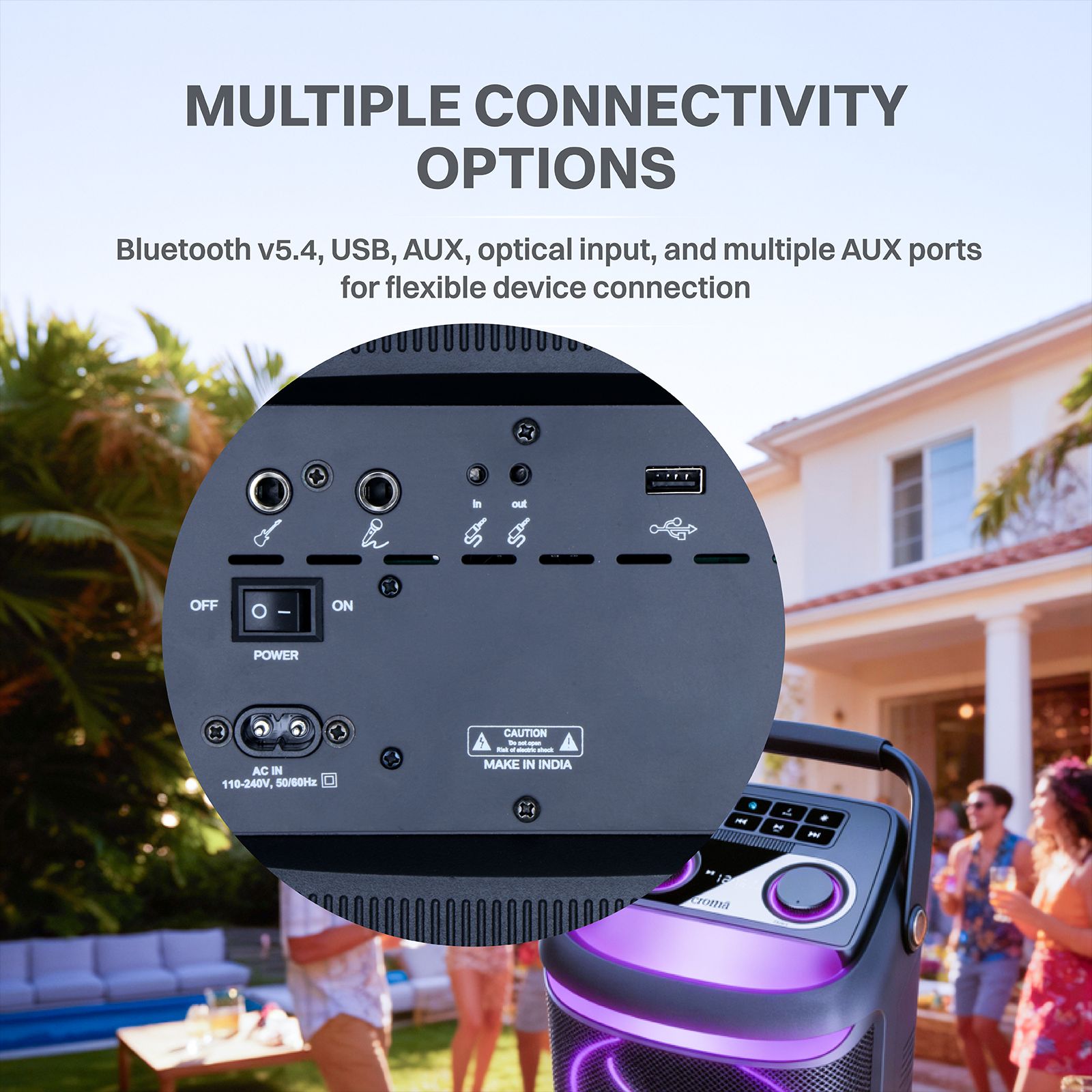 Croma 180W Party Speaker with Mic (Music Sync LED Light, 2.1 Channel, Black)_8