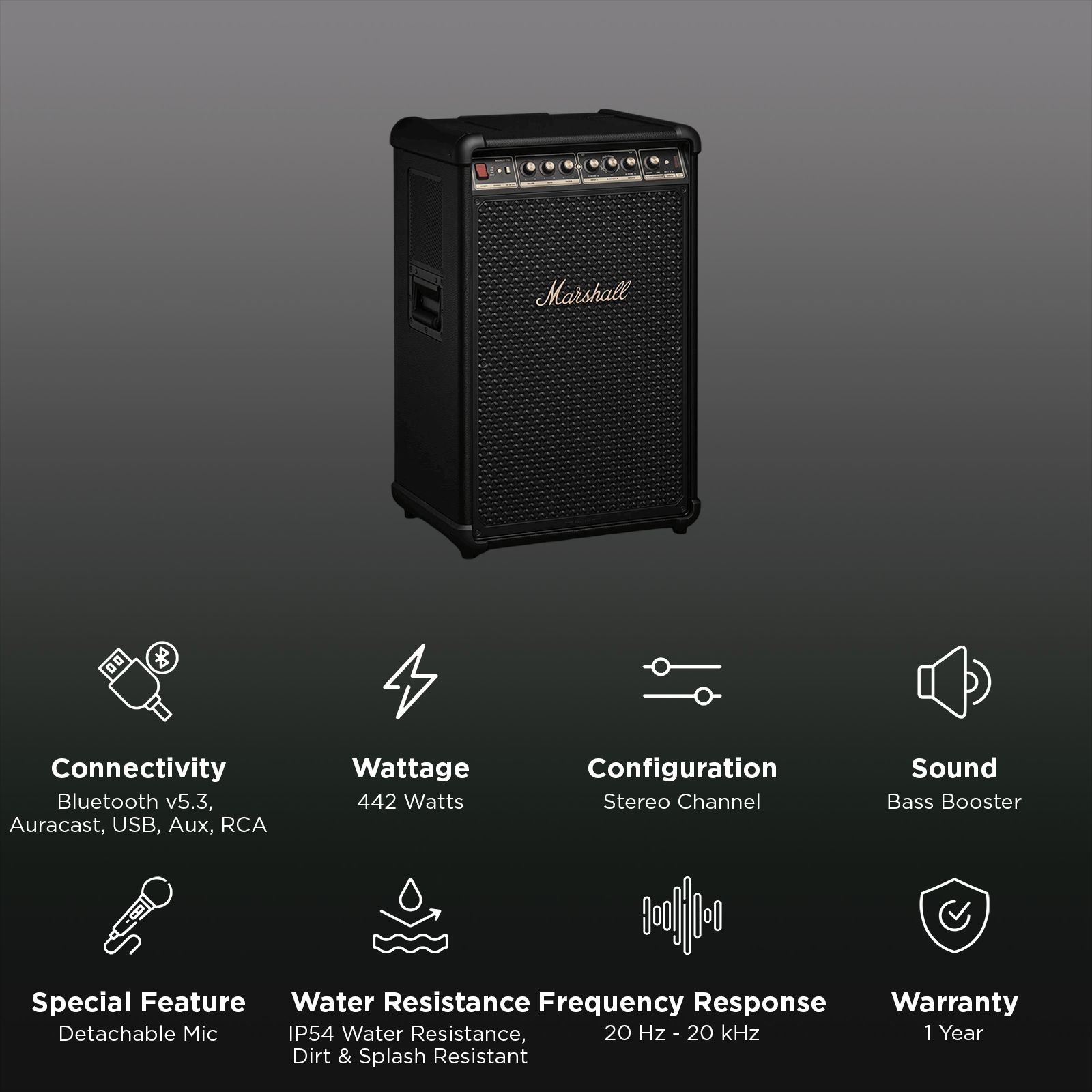 Marshall BROMLEY 750 442W Bluetooth Party Speaker (Integrated Stage Lights, Stereo Channel, Black & Brass)_2