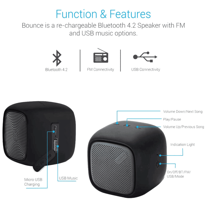 PORTRONICS Bounce 5W Portable Bluetooth Speaker (FM Connectivity, Stereo Channel, Black)_4