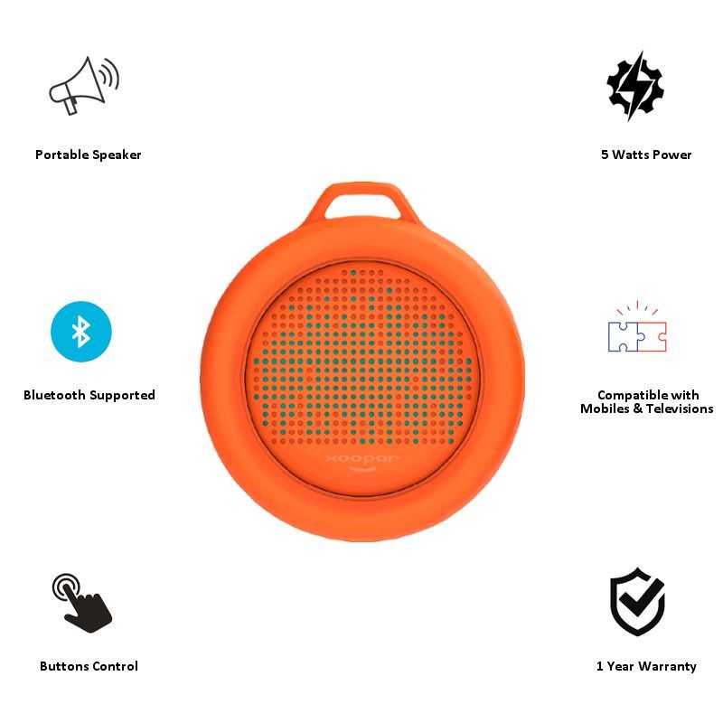 xoopar Splash Pop 5W Portable Bluetooth Speaker (IP65 Water Resistant, Powerful HD Sound, Mono Channel, Orange)_3