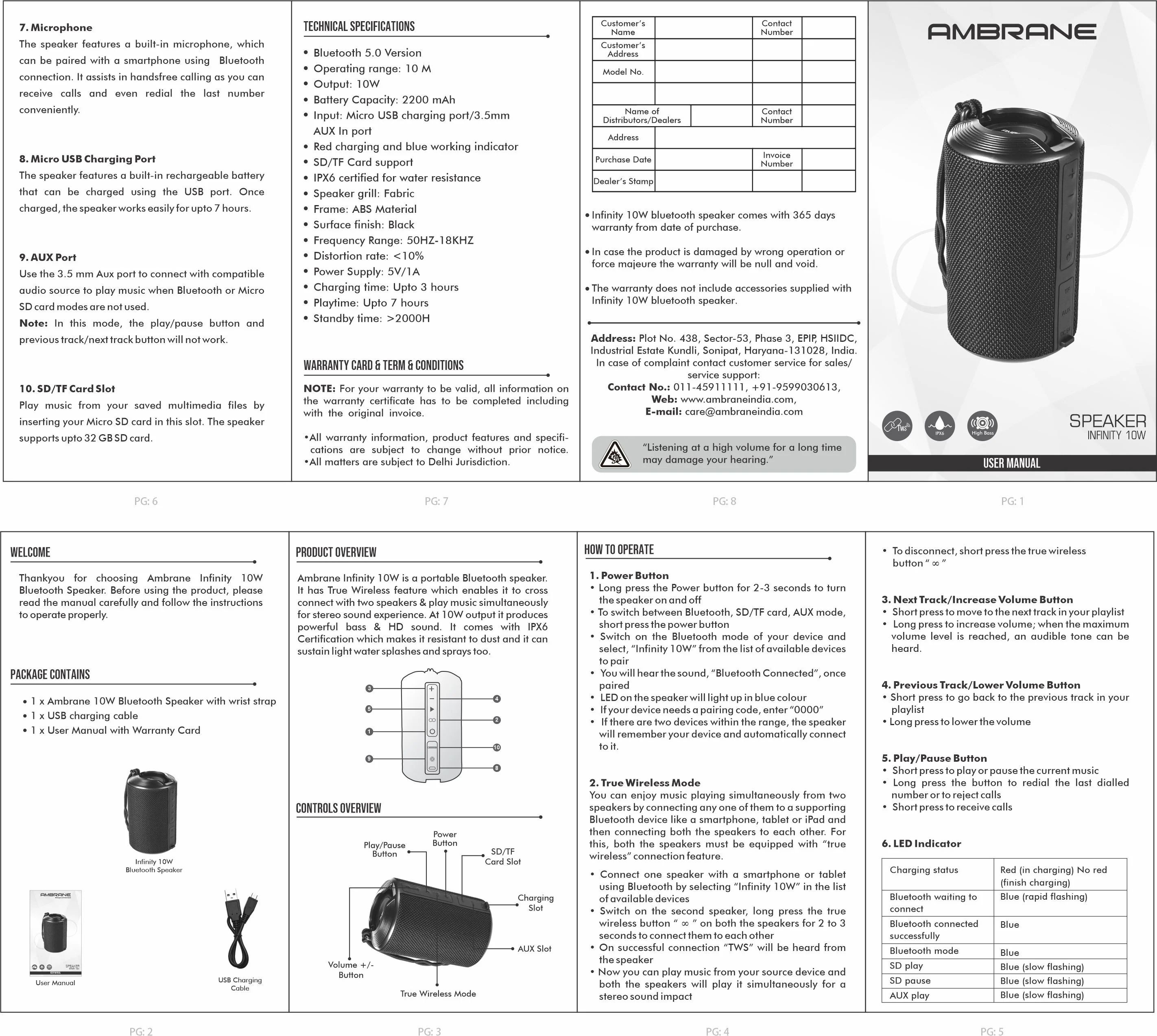 Ambrane BT-83 10 Watts Portable Bluetooth Speaker (TWS Technology, Blue) Ambrane BT-83 10 Watts Portable Bluetooth Speaker (TWS Technology, Blue)_1