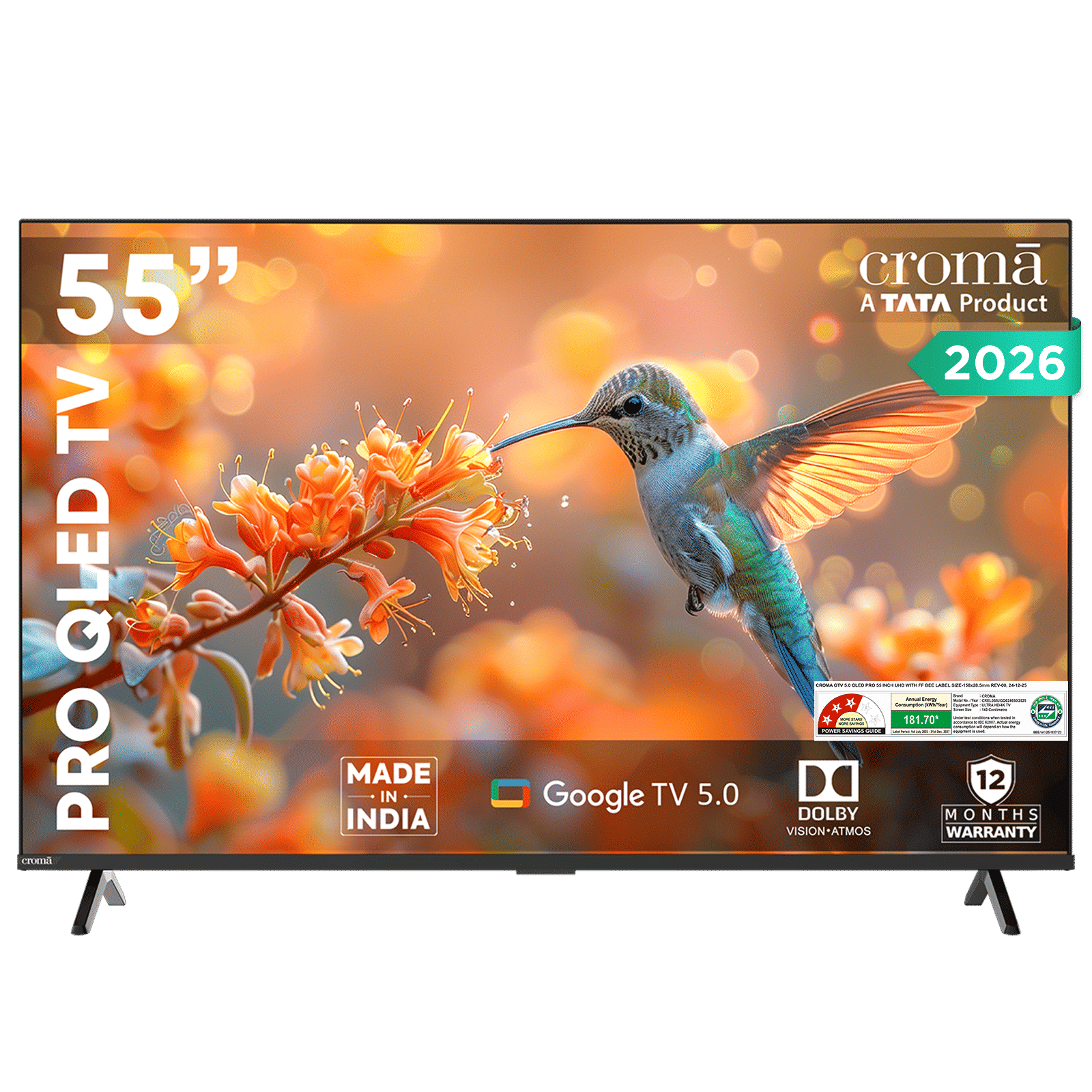 Croma Pro 140 cm (55 inch) 3 Star QLED 4K Ultra HD Smart Google TV with A+ Grade Panel (2026 model)_1