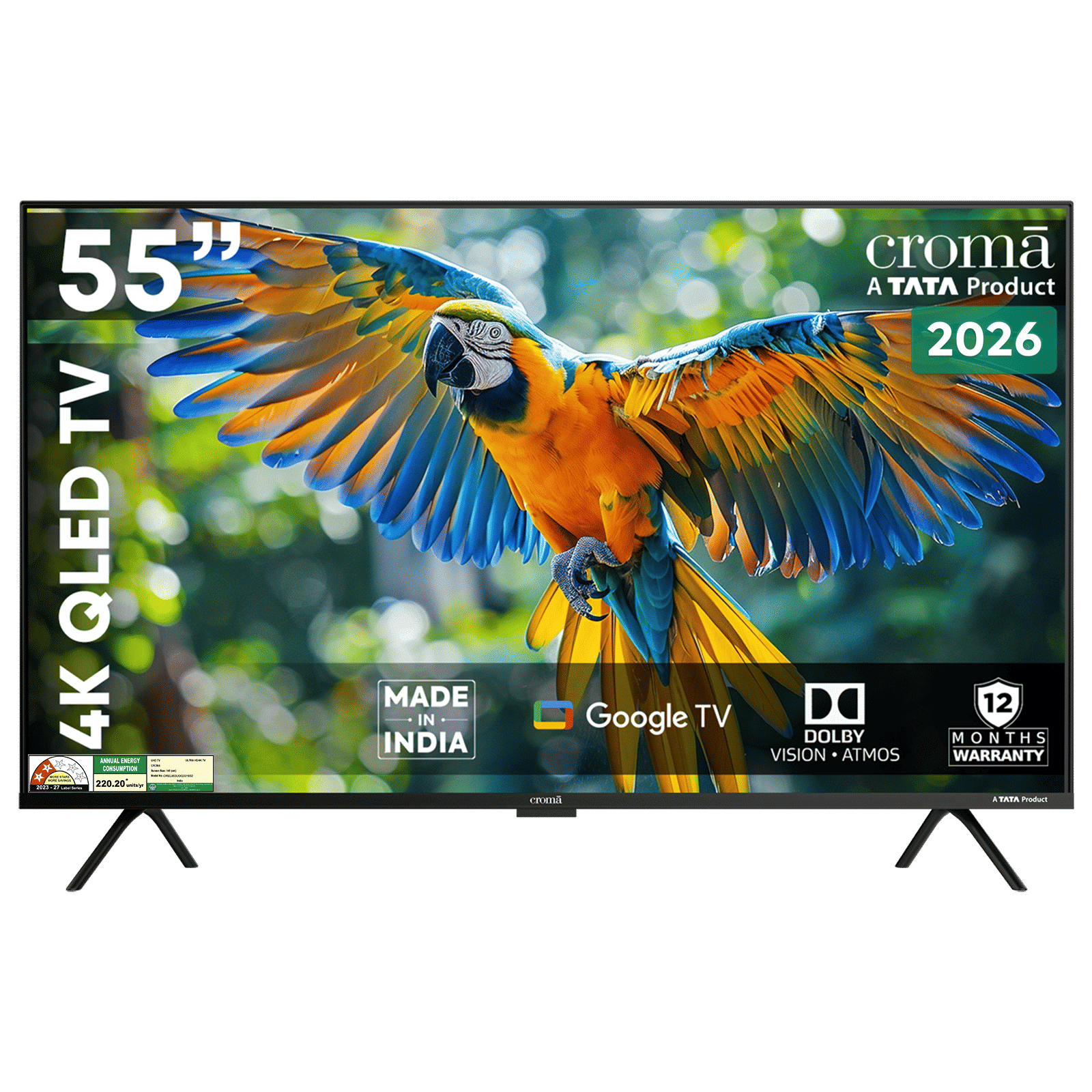 Croma 140 cm (55 inch) 2 Star QLED 4K Ultra HD Smart Google TV with Google Voice Assistant (2026 Model)_1