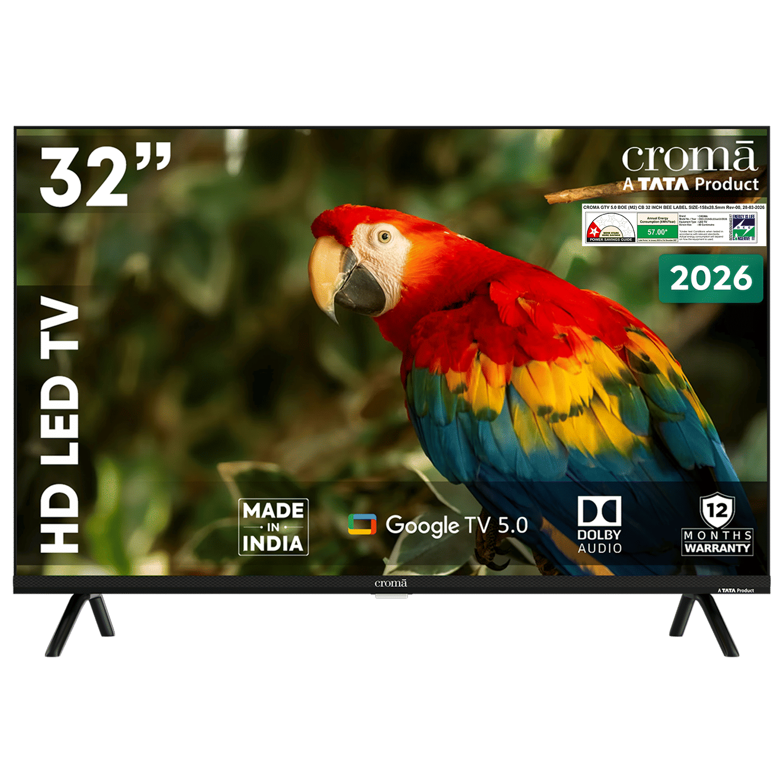 Croma 80cm (32 inch) 1 Star HD LED Smart Google TV 5.0 with Dolby Audio (2026 Model)_1