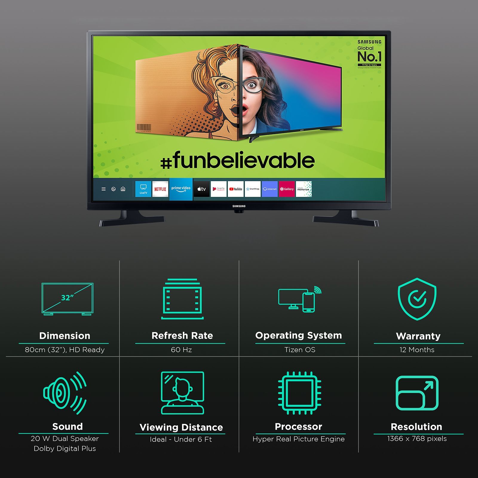 SAMSUNG Series 4 80 cm (32 inch) HD Ready LED Smart Tizen TV with Hyper Real Picture Engine_3