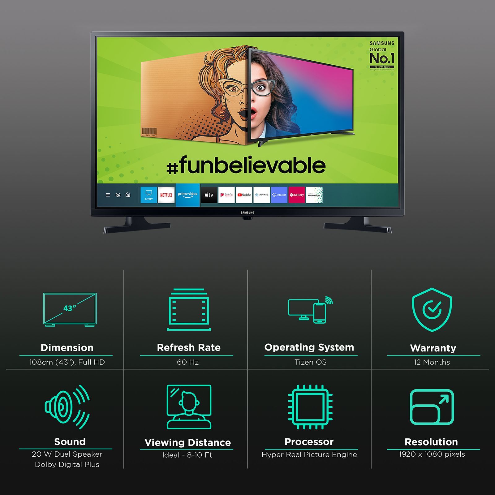 SAMSUNG Series 5 108 cm (43 inch) Full HD LED Smart Tizen TV with Hyper Real Picture Engine_3