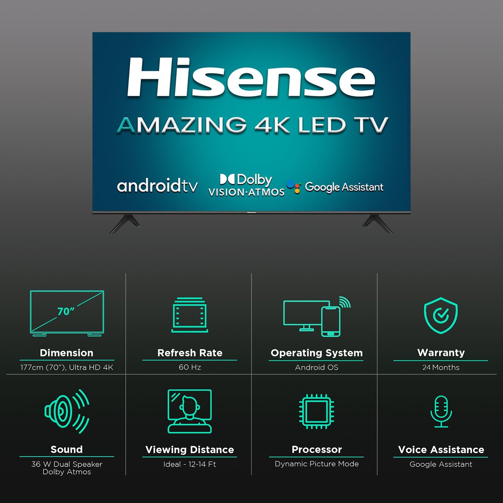 Hisense A71F 177 cm (70 inch) 4K Ultra HD LED Android TV with Google Assistant (2021 model)_3