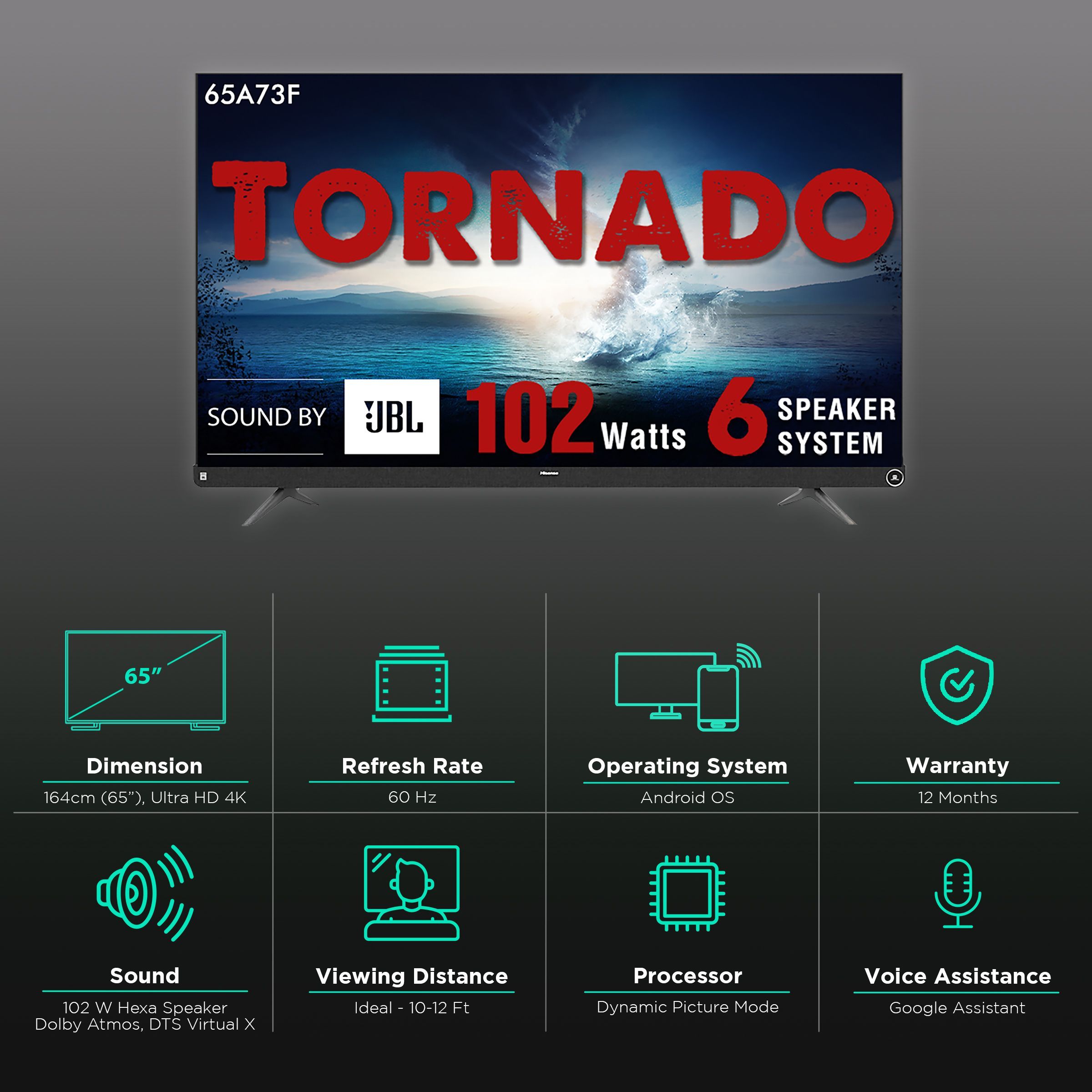 Hisense A73F 164 cm (65 inch) 4K Ultra HD LED Android TV with Google Assistant (2021 model) Hisense A73F 164 cm (65 inch) 4K Ultra HD LED Android TV with Google Assistant (2021 model)_3