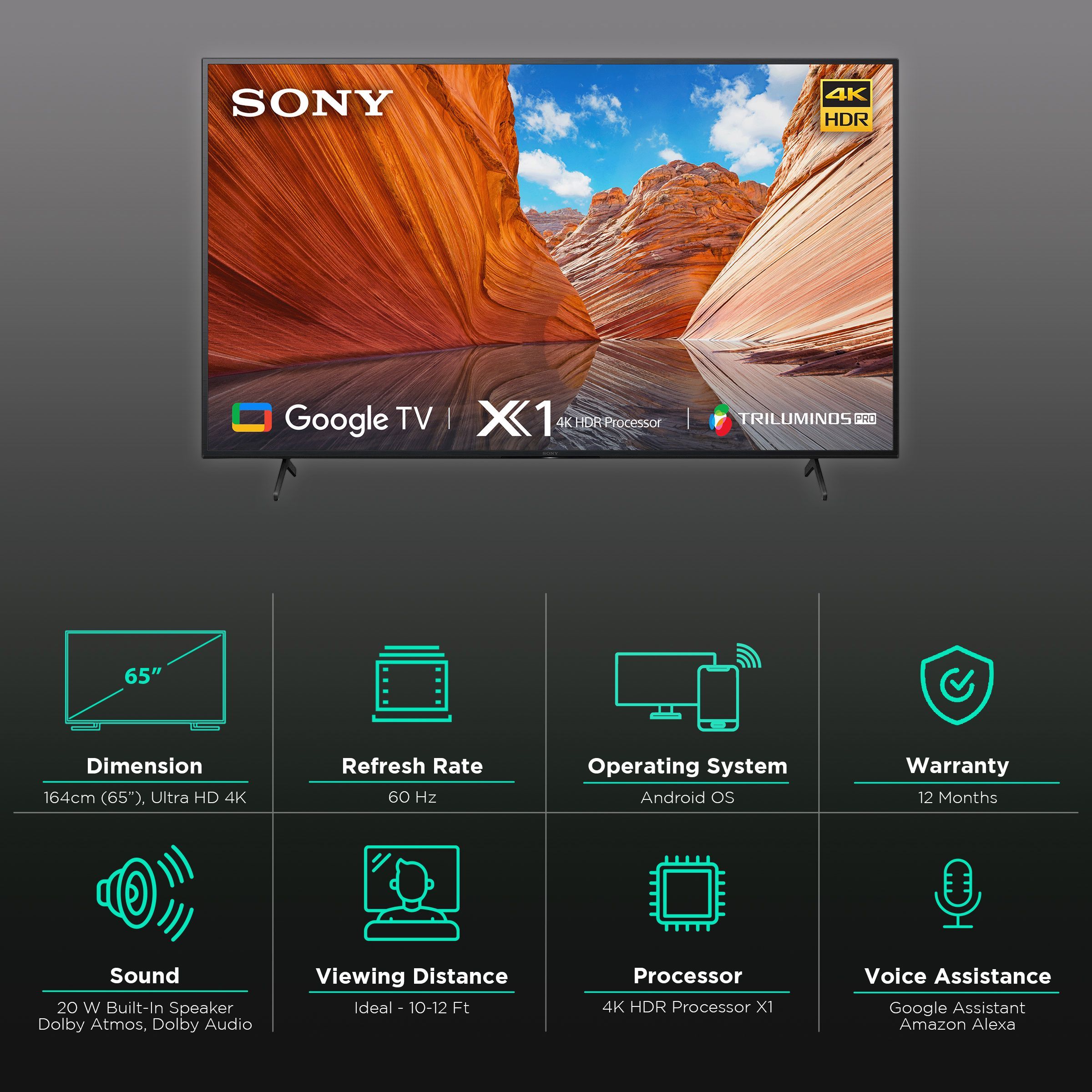 SONY Bravia X80J 164 cm (65 inch) 4K Ultra HD LED Android TV with Alexa Compatibility (2021 model)_2