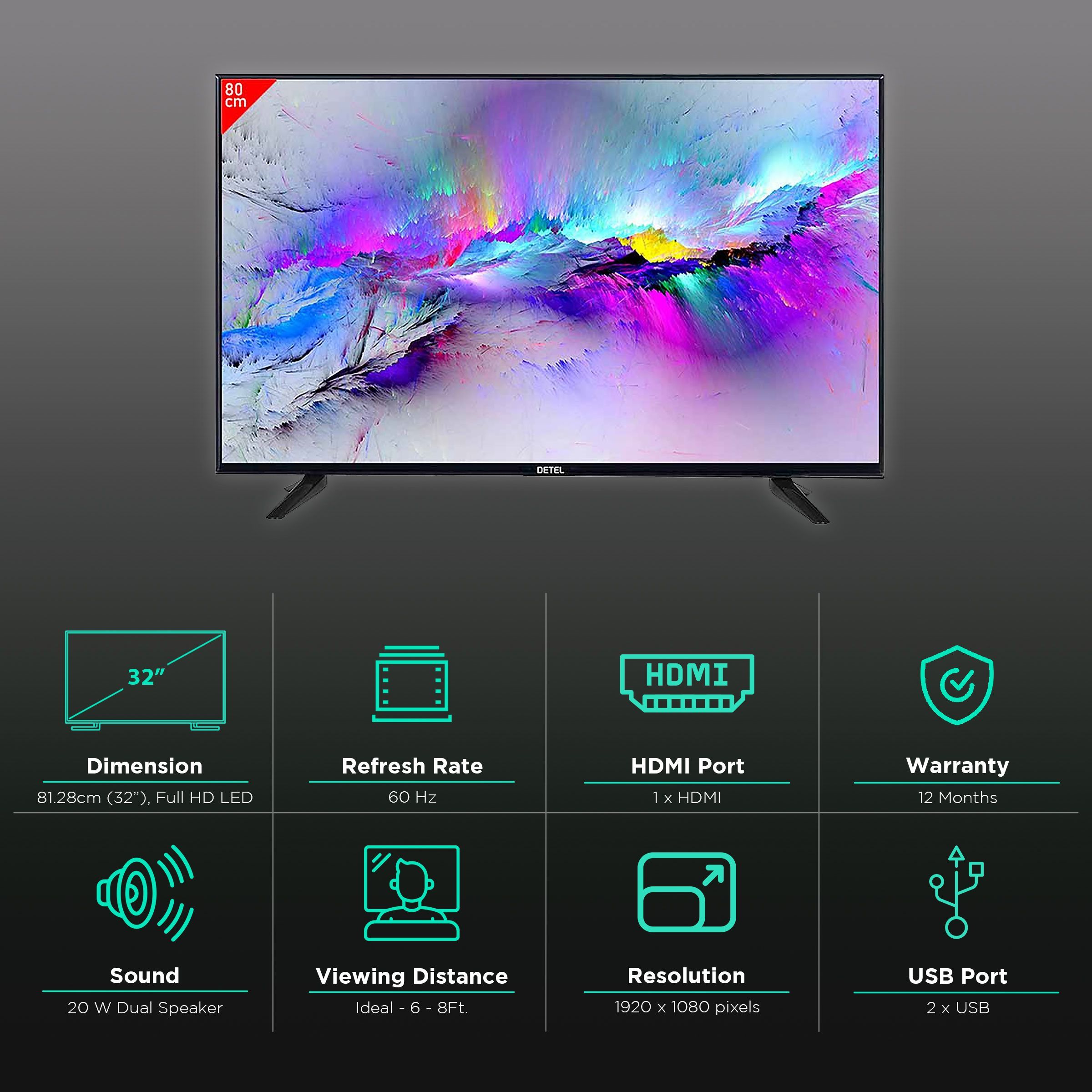 DETEL 80 cm (32 inch) HD LED TV_3