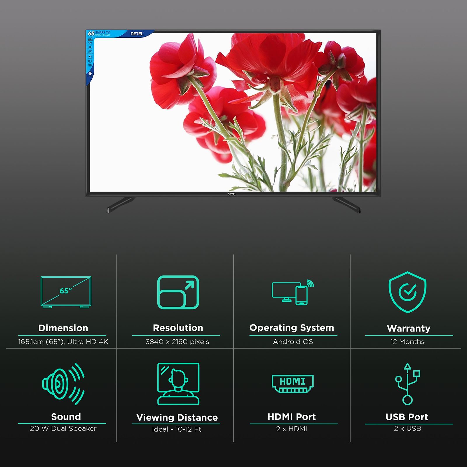 DETEL 165.1 cm (65 inch) 4K Ultra HD LED Android TV with Dual Speakers_2