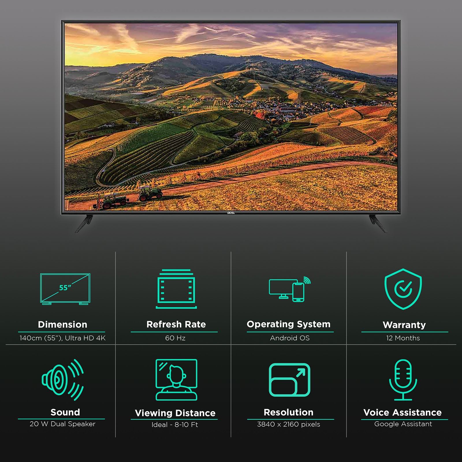 DETEL 140 cm (55 inch) 4K Ultra HD LED Android TV with Google Assistant (2018 model)_3