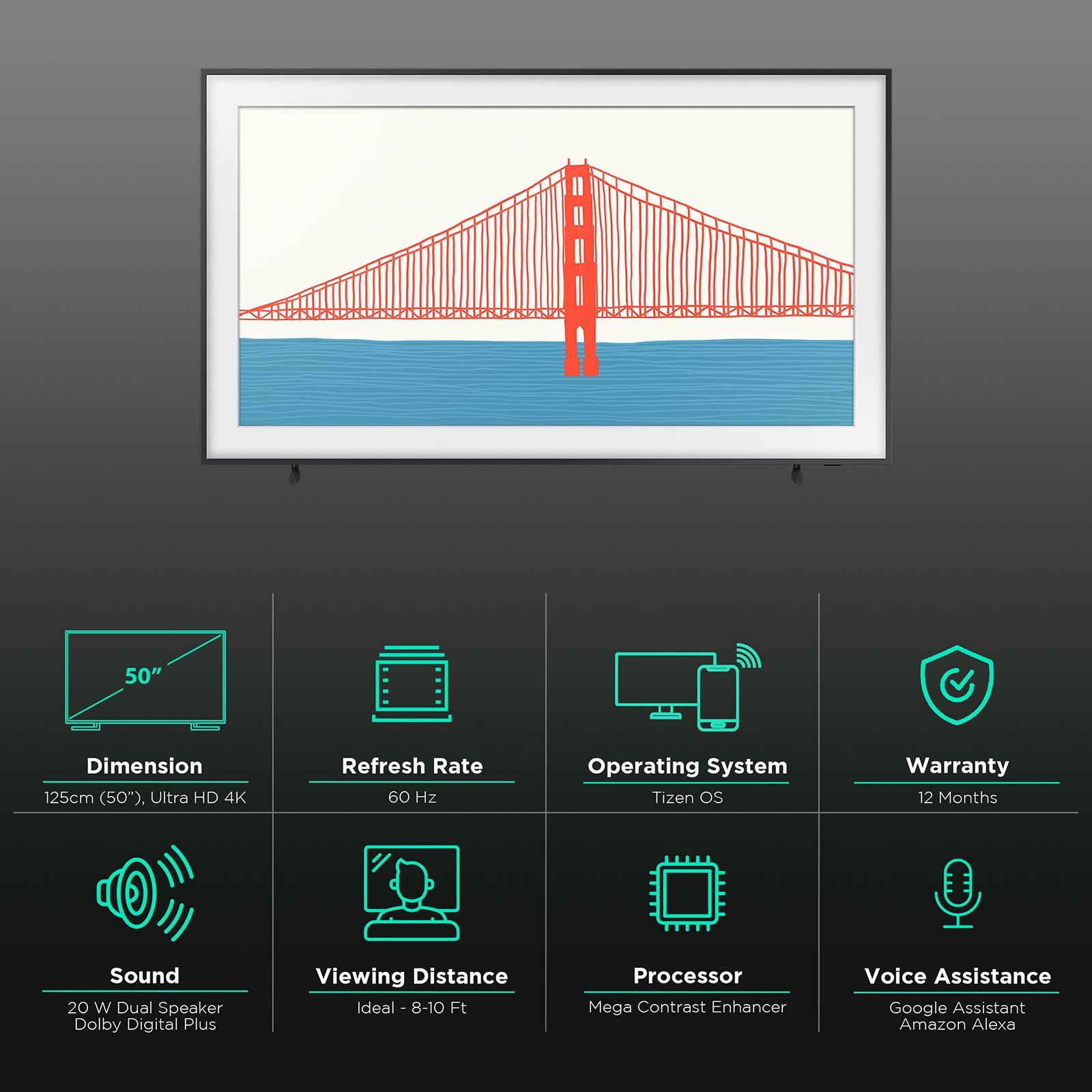 SAMSUNG LS Frame Series 125 cm (50 inch) QLED 4K Ultra HD Tizen TV with Alexa Compatibility (2021 model)_3