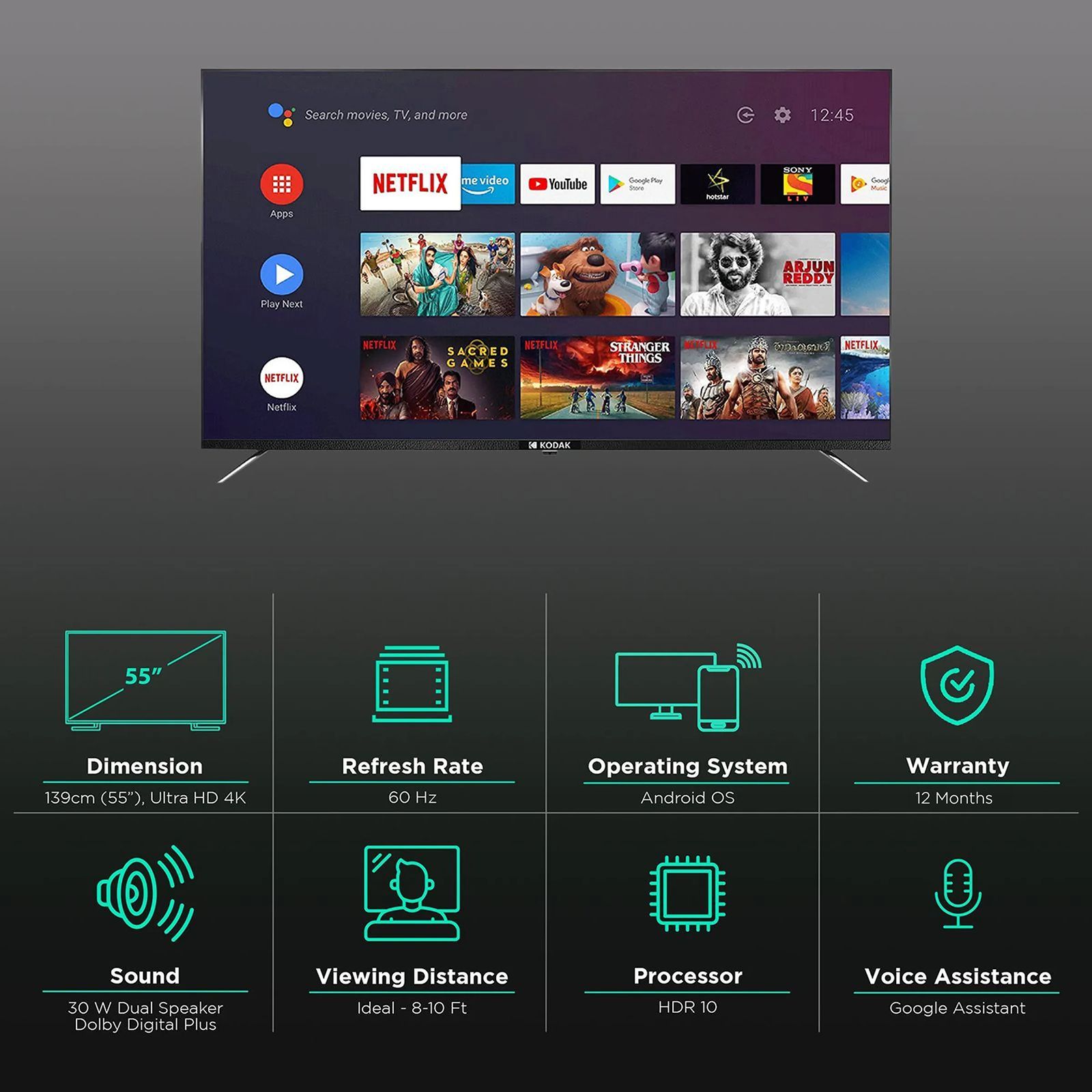 Kodak CA Series 140 cm (55 inch) 4K Ultra HD LED Android TV with Google Assistant (2020 model) Kodak CA Series 140 cm (55 inch) 4K Ultra HD LED Android TV with Google Assistant (2020 model)_3