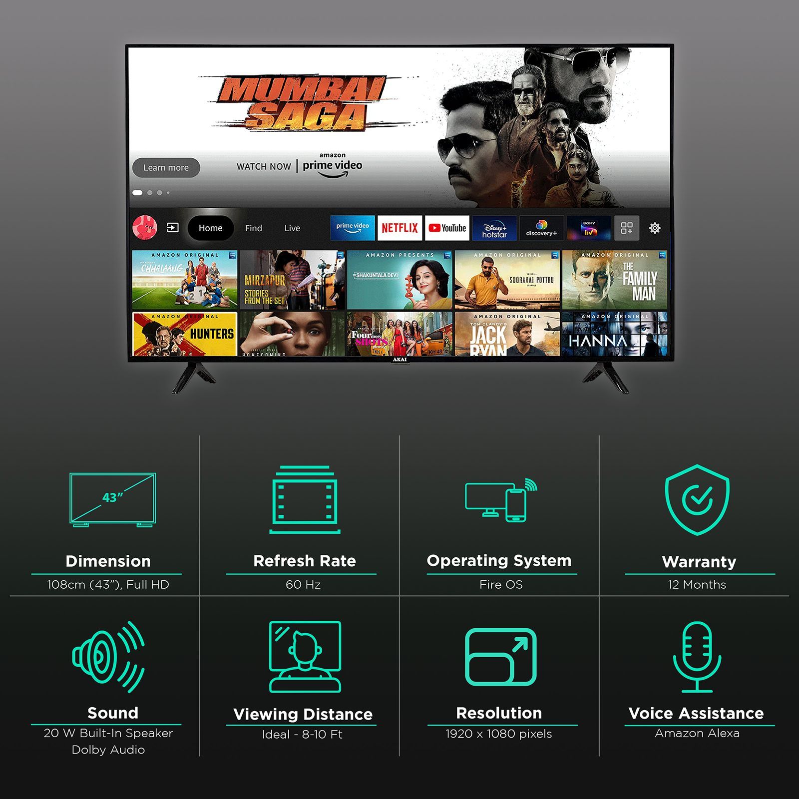 AKAI 108 cm (43 inch) Full HD LED Smart Fire TV with Alexa Compatibility (2020 model) AKAI 108 cm (43 inch) Full HD LED Smart Fire TV with Alexa Compatibility (2020 model)_2