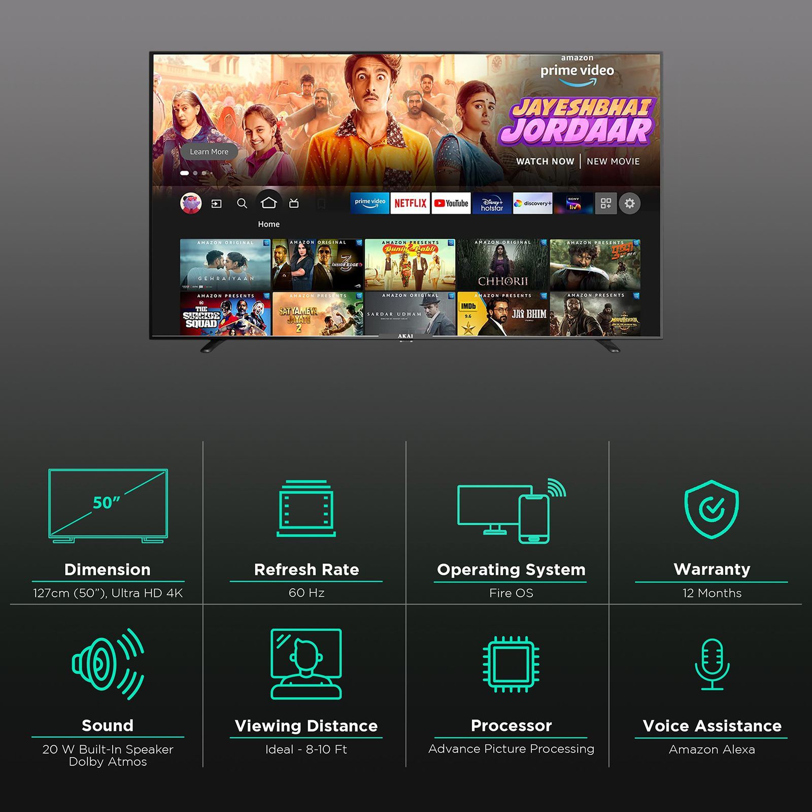 AKAI 127 cm (50 inch) 4K Ultra HD LED Fire TV with Alexa Compatibility (2021 model)_2