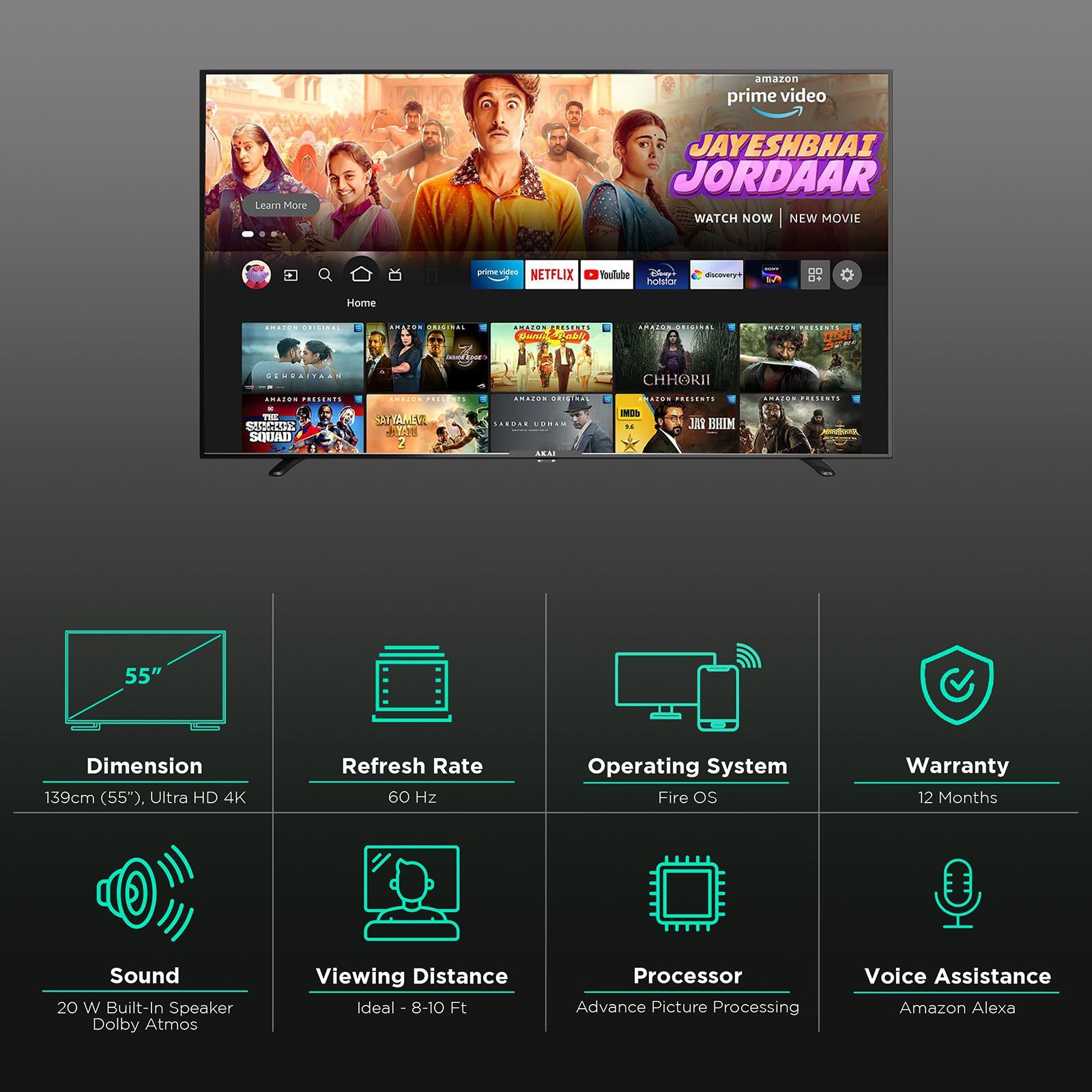 AKAI 139 cm (55 inch) 4K Ultra HD LED Fire TV with Alexa Compatibility (2021 model)_2