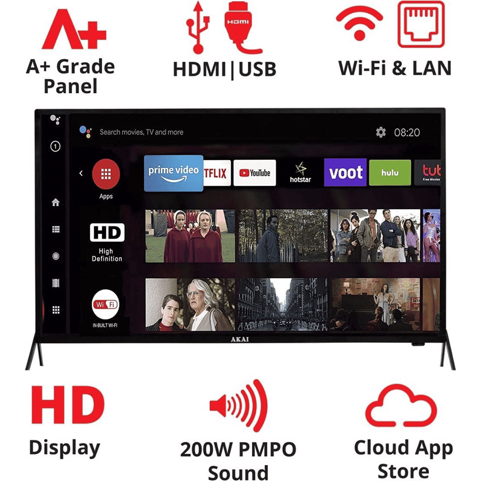 AKAI 98 cm (40 inch) HD Ready LED Smart Android TV with A+ Grade Panel (2021 model)_10