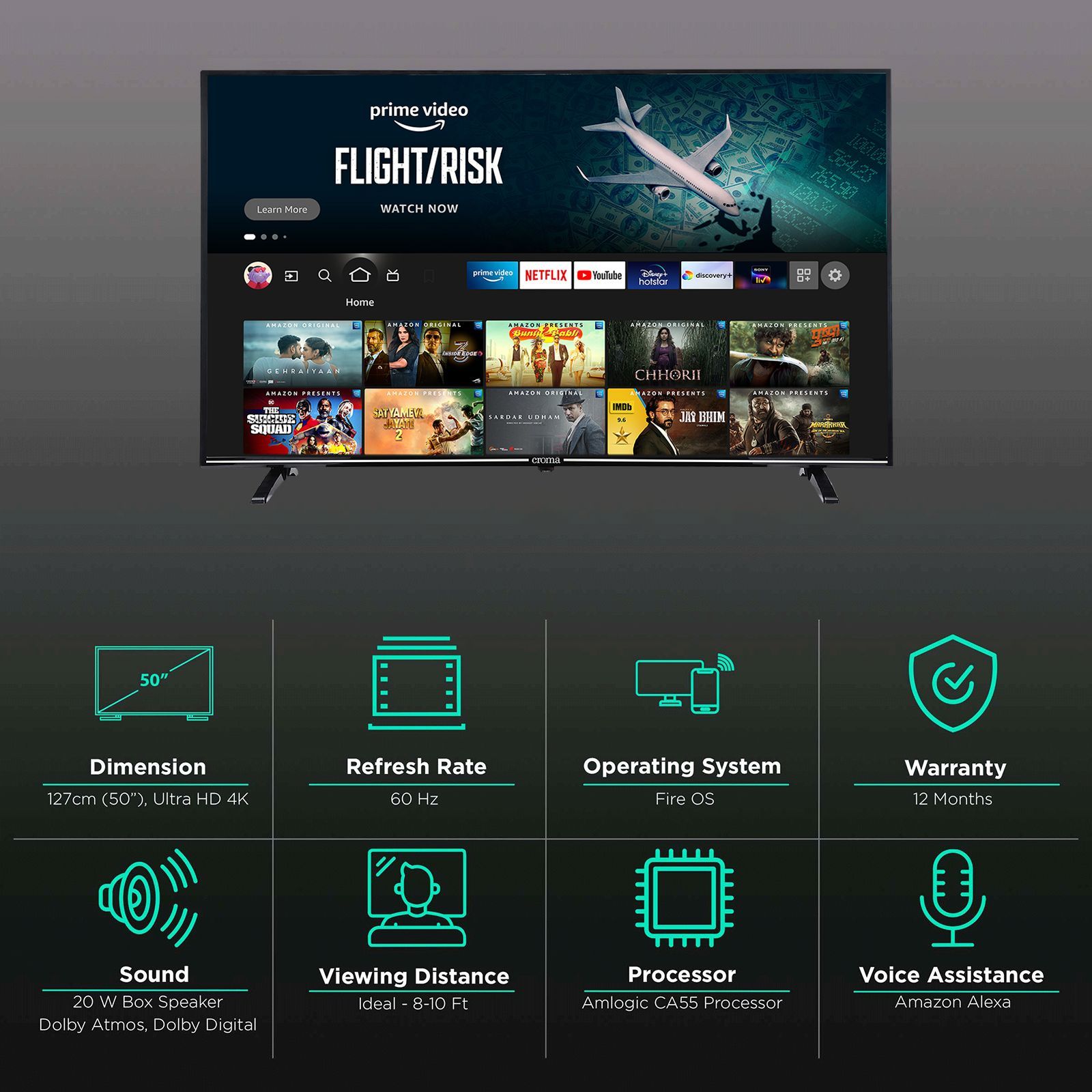 Croma Fire TV 127 cm (50 inch) 4K Ultra HD LED Fire TV with Alexa Compatibility_3