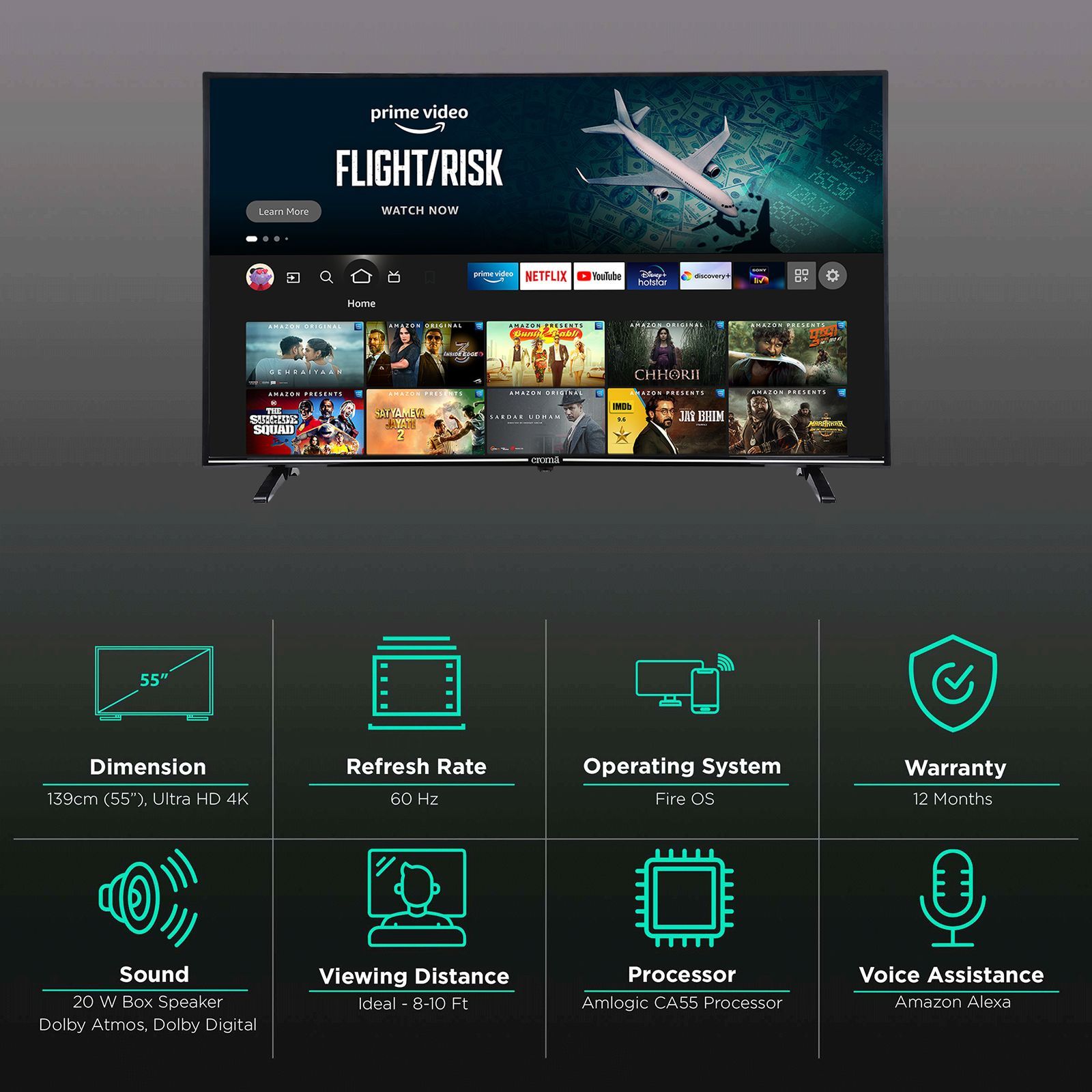 Croma Fire TV 139 cm (55 inch) 4K Ultra HD LED Fire TV with Alexa Compatibility_3