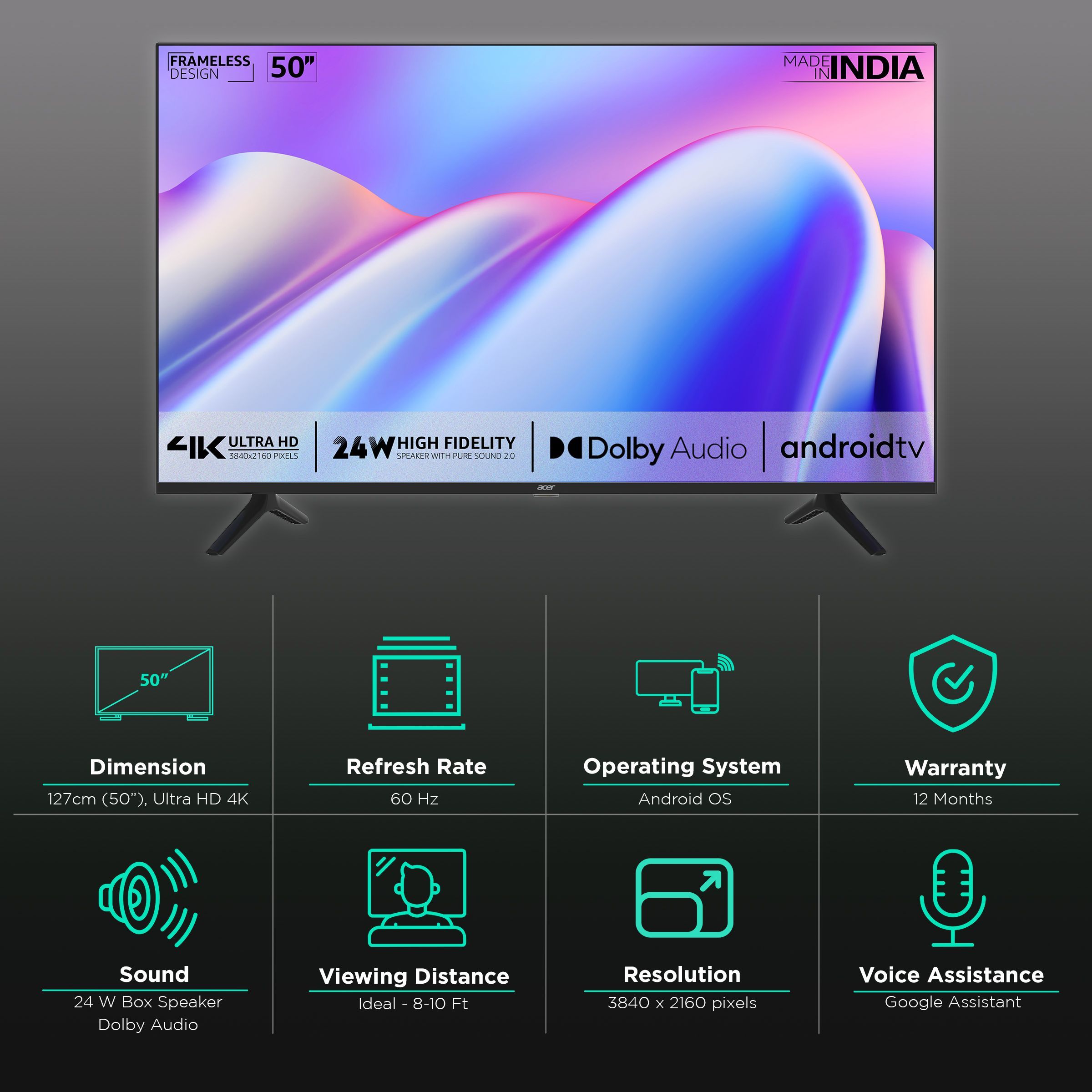 Acer Frameless 127 cm (50 inch) 4K Ultra HD LED Android TV with Google Assistant (2021 model) Acer Frameless 127 cm (50 inch) 4K Ultra HD LED Android TV with Google Assistant (2021 model)_2