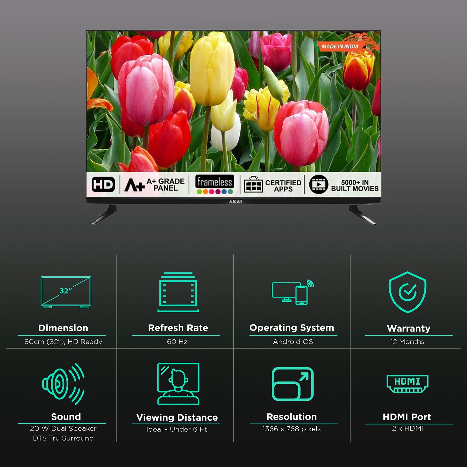 Akai 80 cm (32 inch) HD Ready LED Smart Android TV with Dolby Audio (2021 model) Akai 80 cm (32 inch) HD Ready LED Smart Android TV with Dolby Audio (2021 model)_3