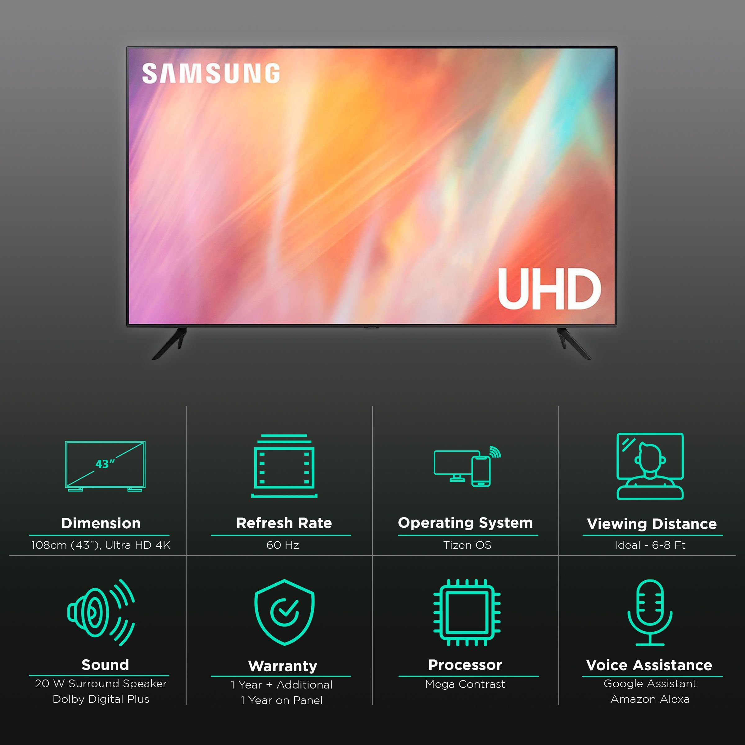 SAMSUNG Crystal 4K Pro 108 cm (43 inch) 4K Ultra HD LED Tizen TV with Alexa Compatibility (2021 model)_3