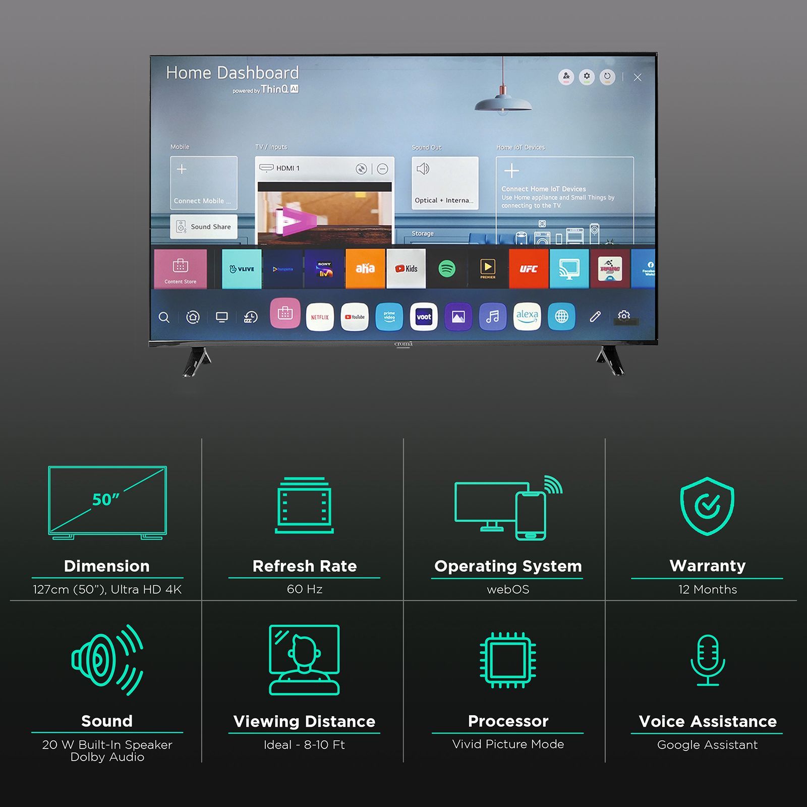 Croma 127 cm (50 inch) 4K Ultra HD LED Smart WebOS TV with Dolby Audio Croma 127 cm (50 inch) 4K Ultra HD LED Smart WebOS TV with Dolby Audio_3