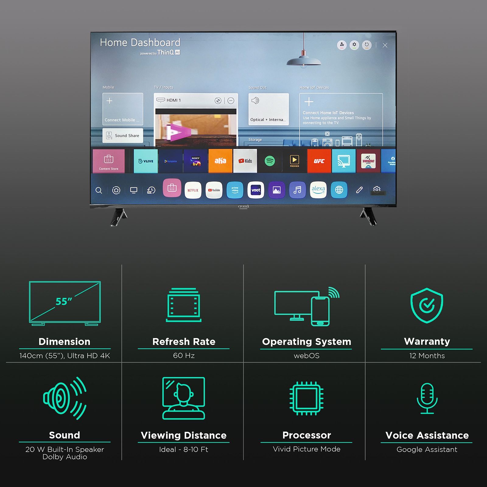 Croma 140 cm (55 inch) 4K Ultra HD LED Smart WebOS TV with Google Assistant_3